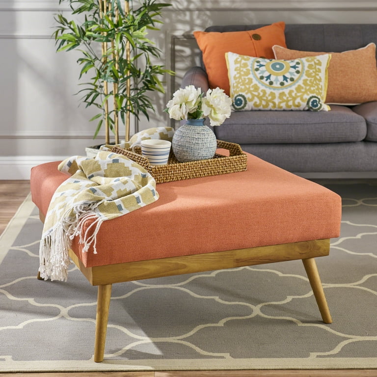 Noble House Mid Century Fabric Ottoman, Coral