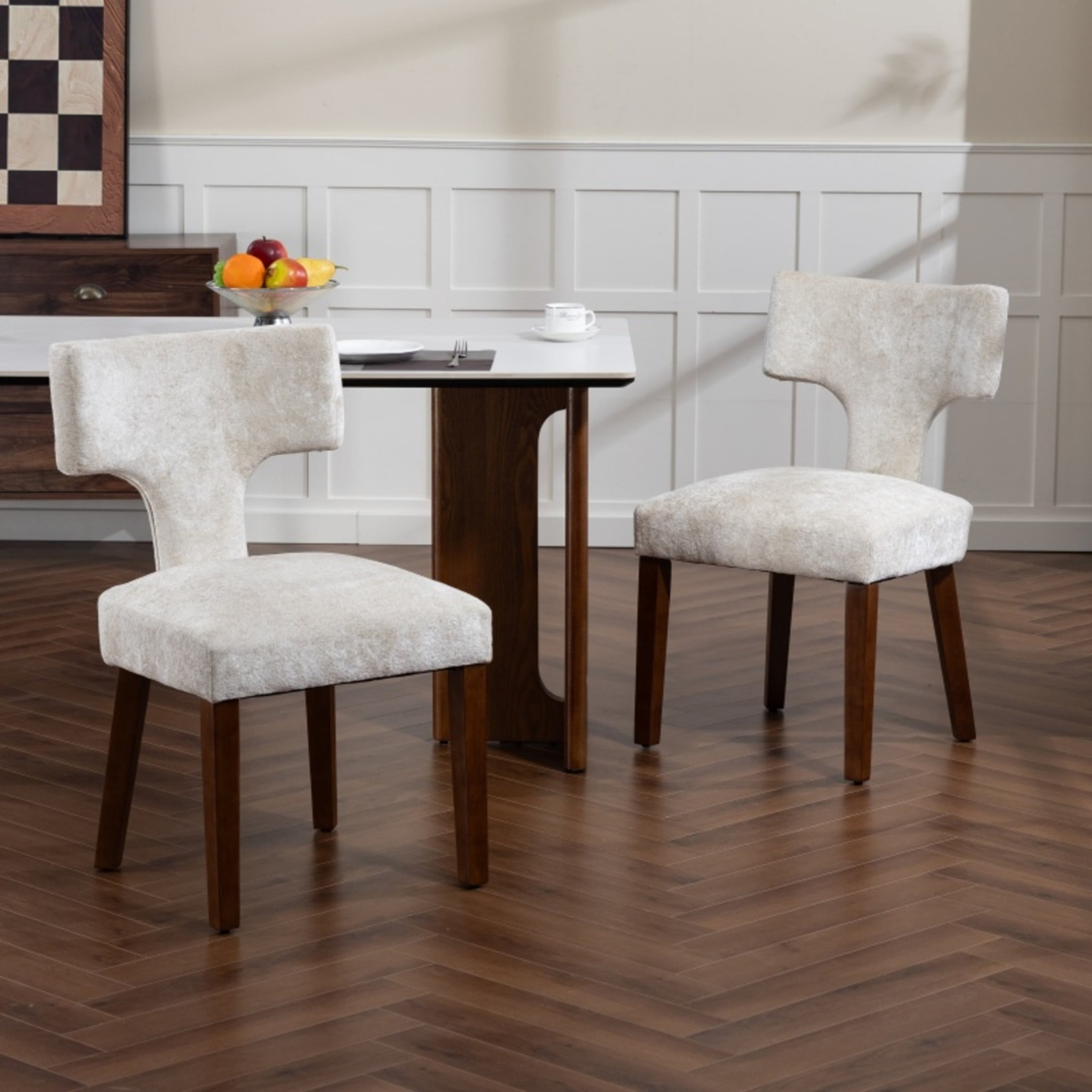Noble House Mid-Century Fabric Upholstered Dining Chairs, Solid Wood Frame, Set of 2, Beige
