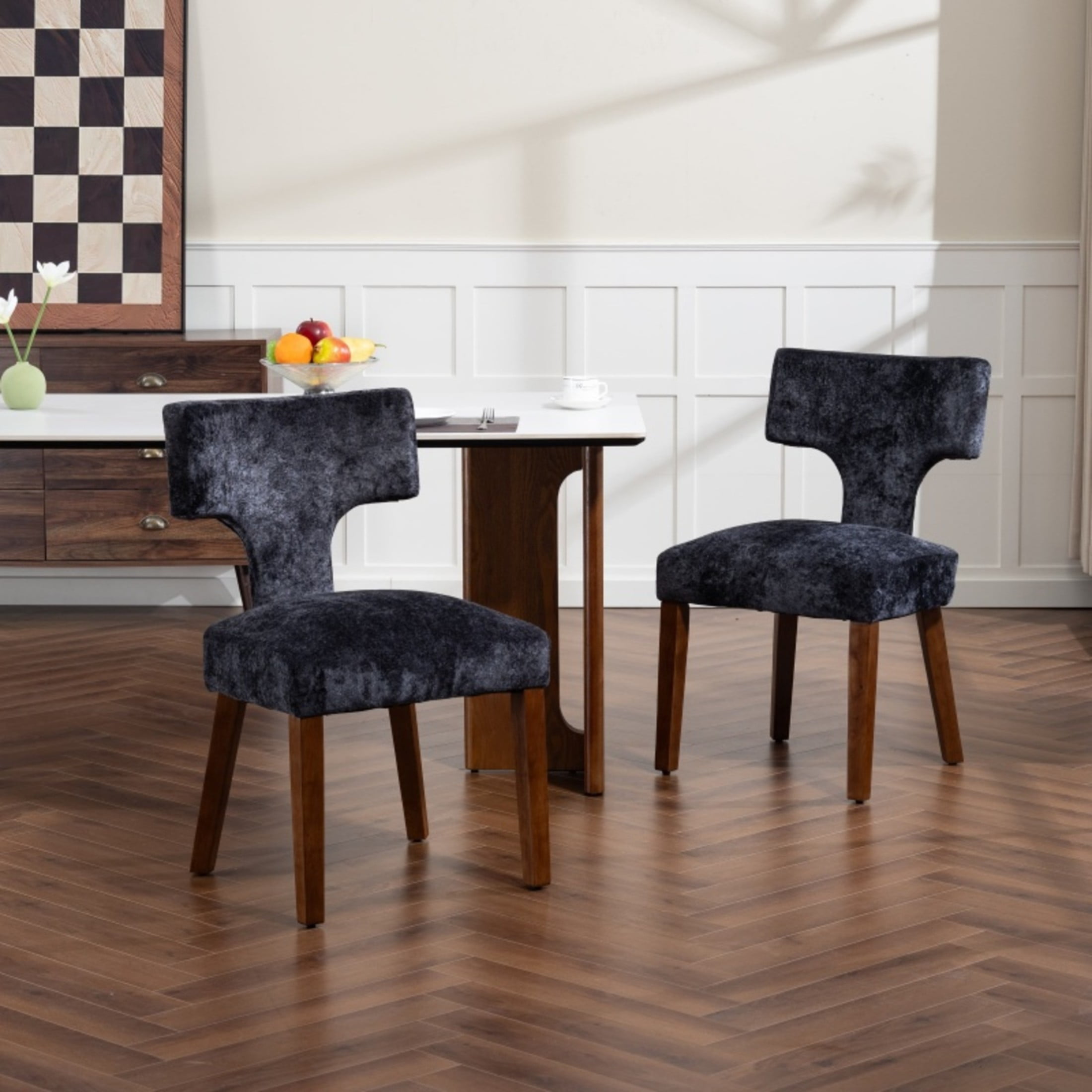 Noble House Mid-Century Fabric Upholstered Dining Chairs, Solid Wood Frame, Set of 2, Gray