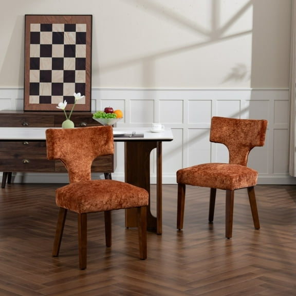 Noble House Mid-Century Fabric Upholstered Dining Chairs, Solid Wood Frame, Set of 2, Orange