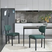 Noble House Mid Century Modern Chenille Upholstered Dining Chairs, Metal Legs, Set of 2, Antique Green Black