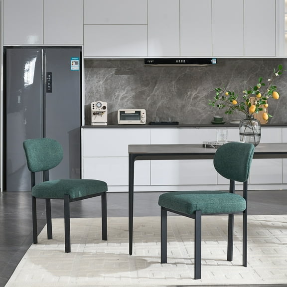 Noble House Mid Century Modern Chenille Upholstered Dining Chairs, Metal Legs, Set of 2, Antique Green+Black