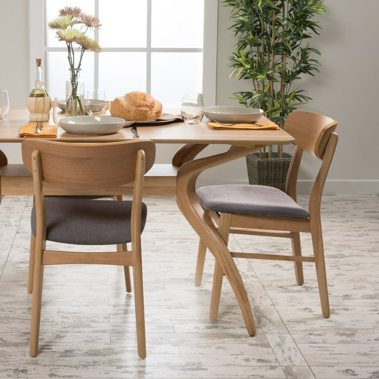 Noble House Mid Century Modern Harper Fabric Dining Chairs Set of 2 Natural Oak