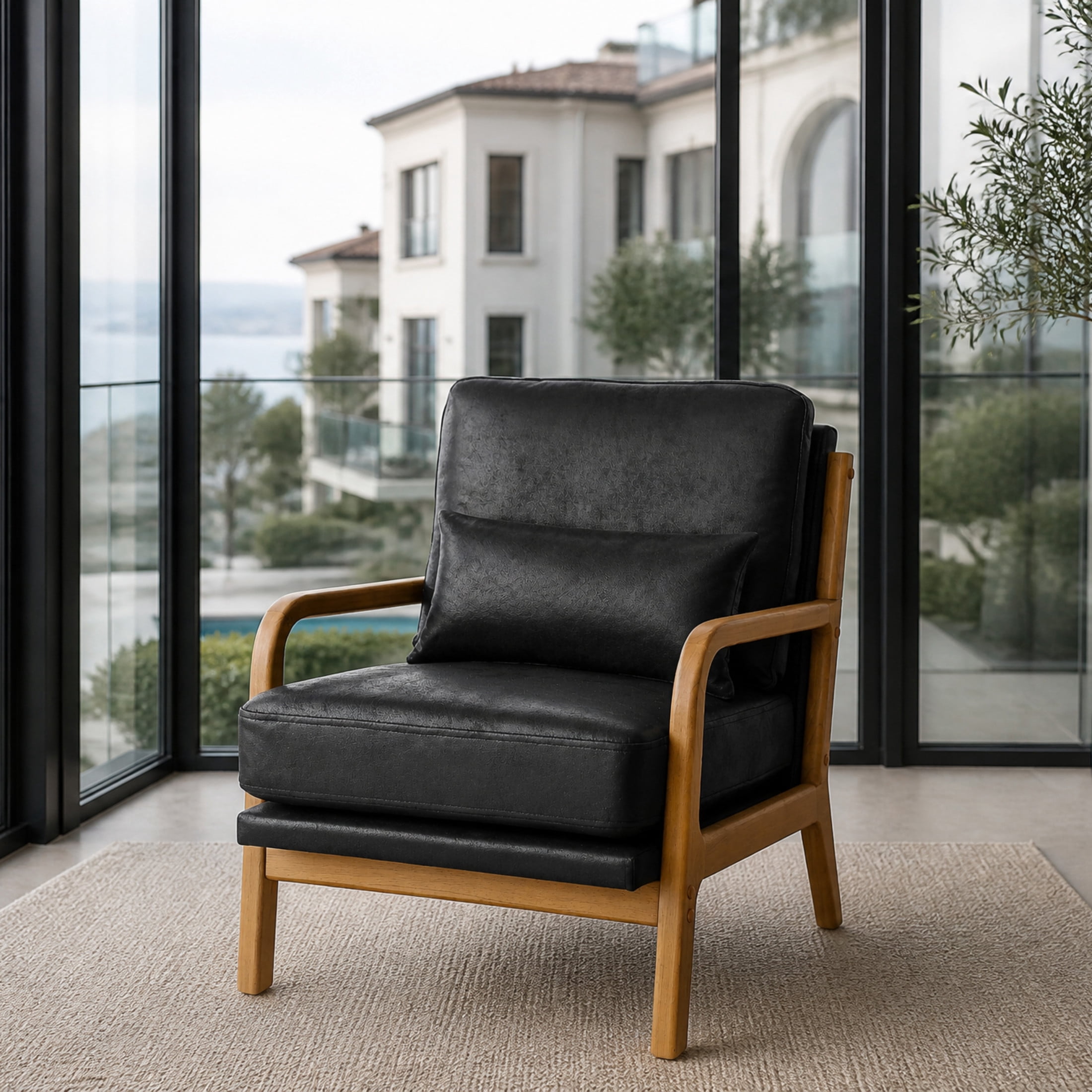 Noble House Mid-Century Modern Lounge Chair, Foil Fabric Upholstered Accent Chair, Black
