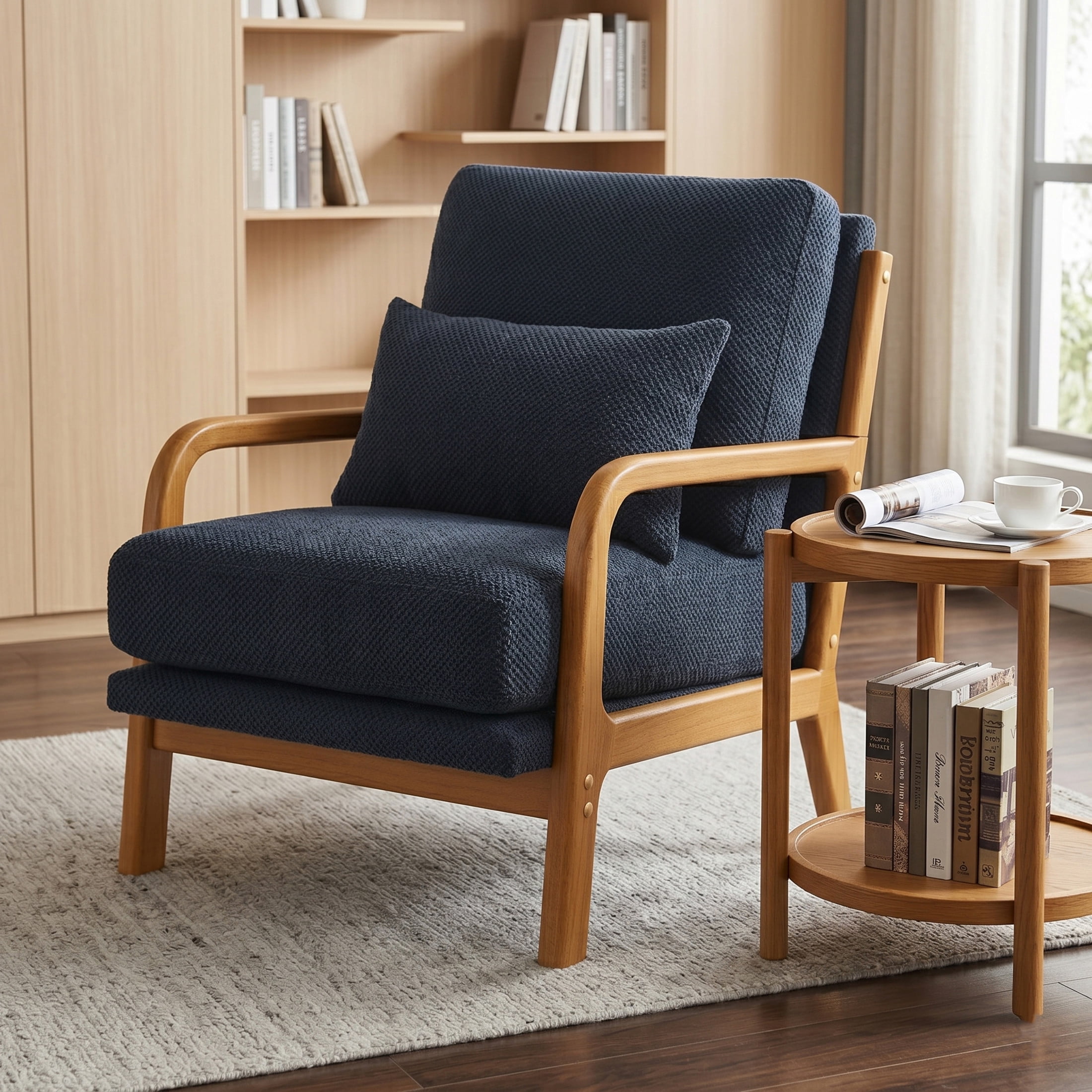 Noble House Mid-Century Modern Lounge Chair, Upholstered Accent Armchair with Solid Wood Frame, Black