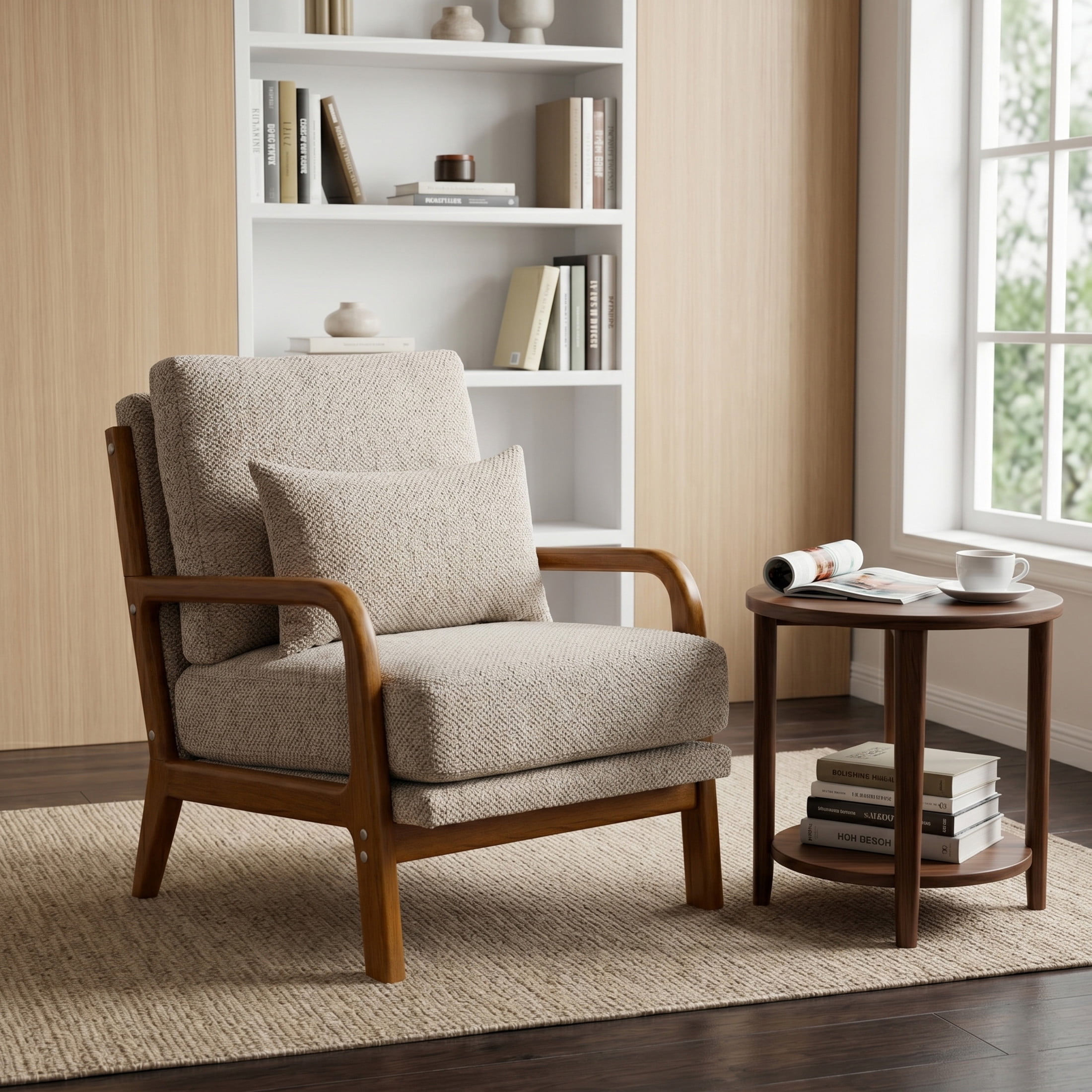 Noble House Mid-Century Modern Lounge Chair, Upholstered Accent Armchair with Solid Wood Frame, Camel
