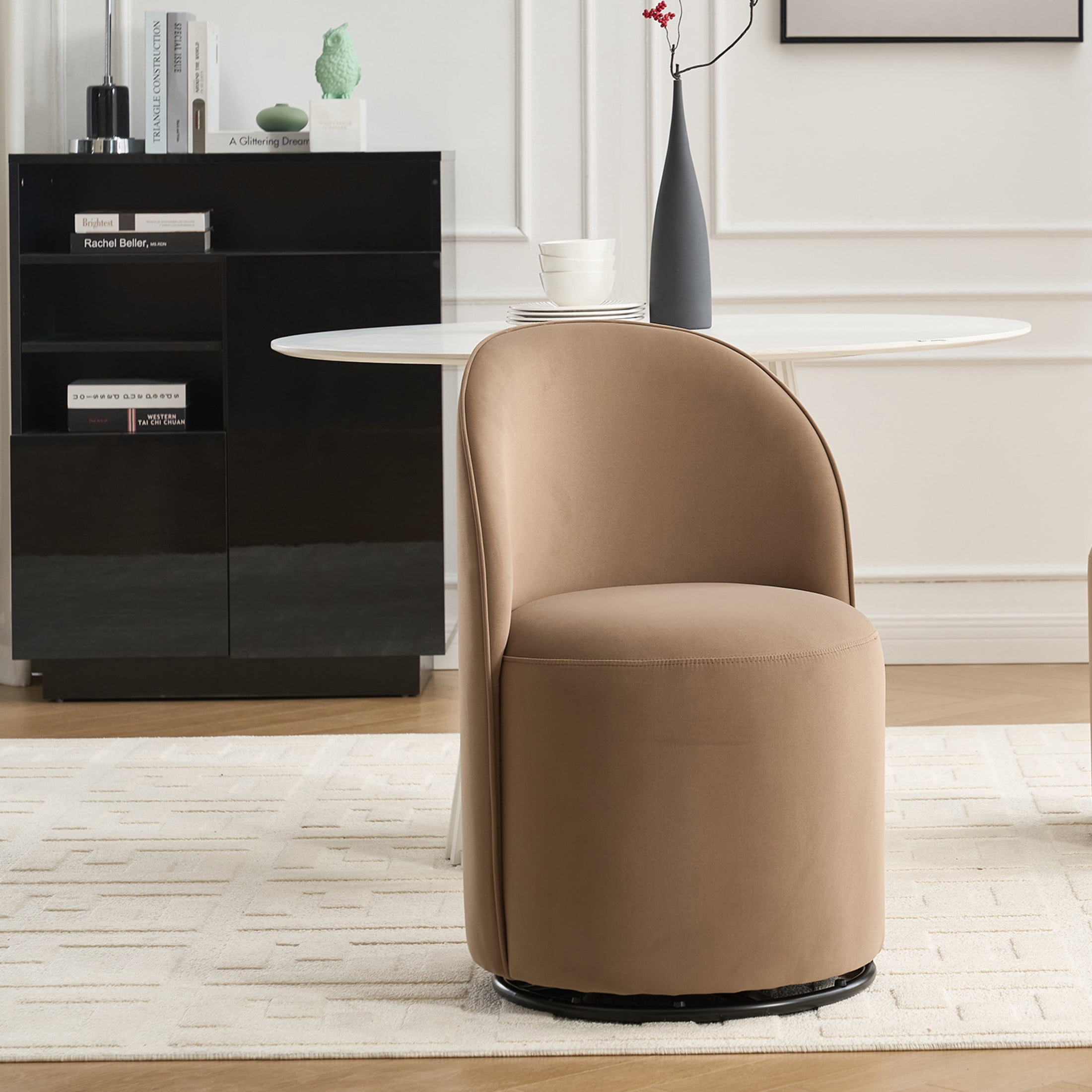 Noble House Mid Century Modern Velvet Swivel Barrel Dining Chair, Set of 1, Brown