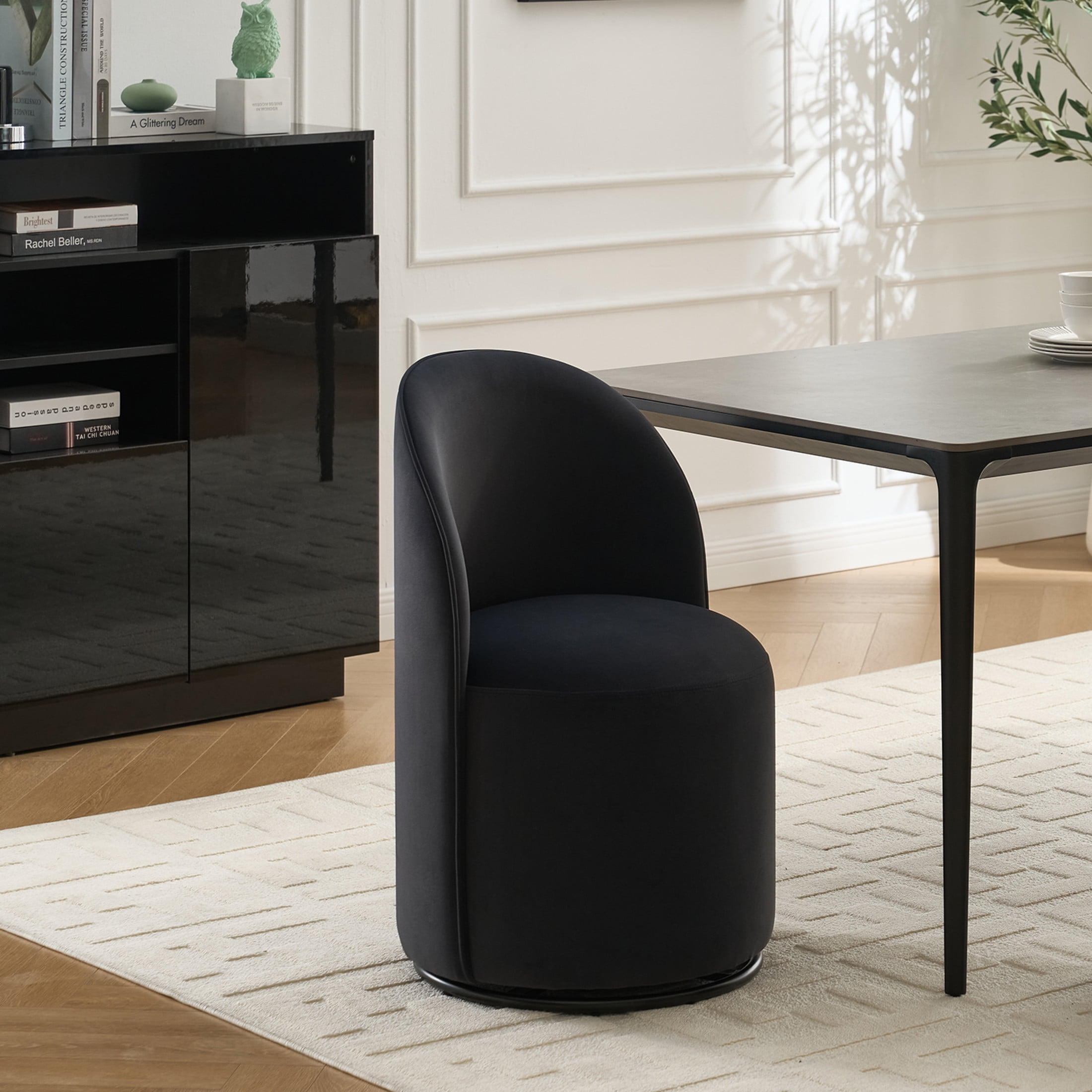 Noble House Mid Century Modern Velvet Swivel Barrel Dining Chair, Set of 1, Dark Gray