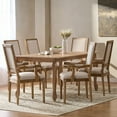 thumbnail image 1 of Noble House Midland Fabric Upholstered Wood Expandable 7 Piece Dining Set, Natural Brown and Beige, 1 of 17