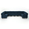 thumbnail image 1 of Noble House Miller Contemporary 10 Piece Fabric Sectional Sofa, Navy Blue, Dark Brown, 1 of 18
