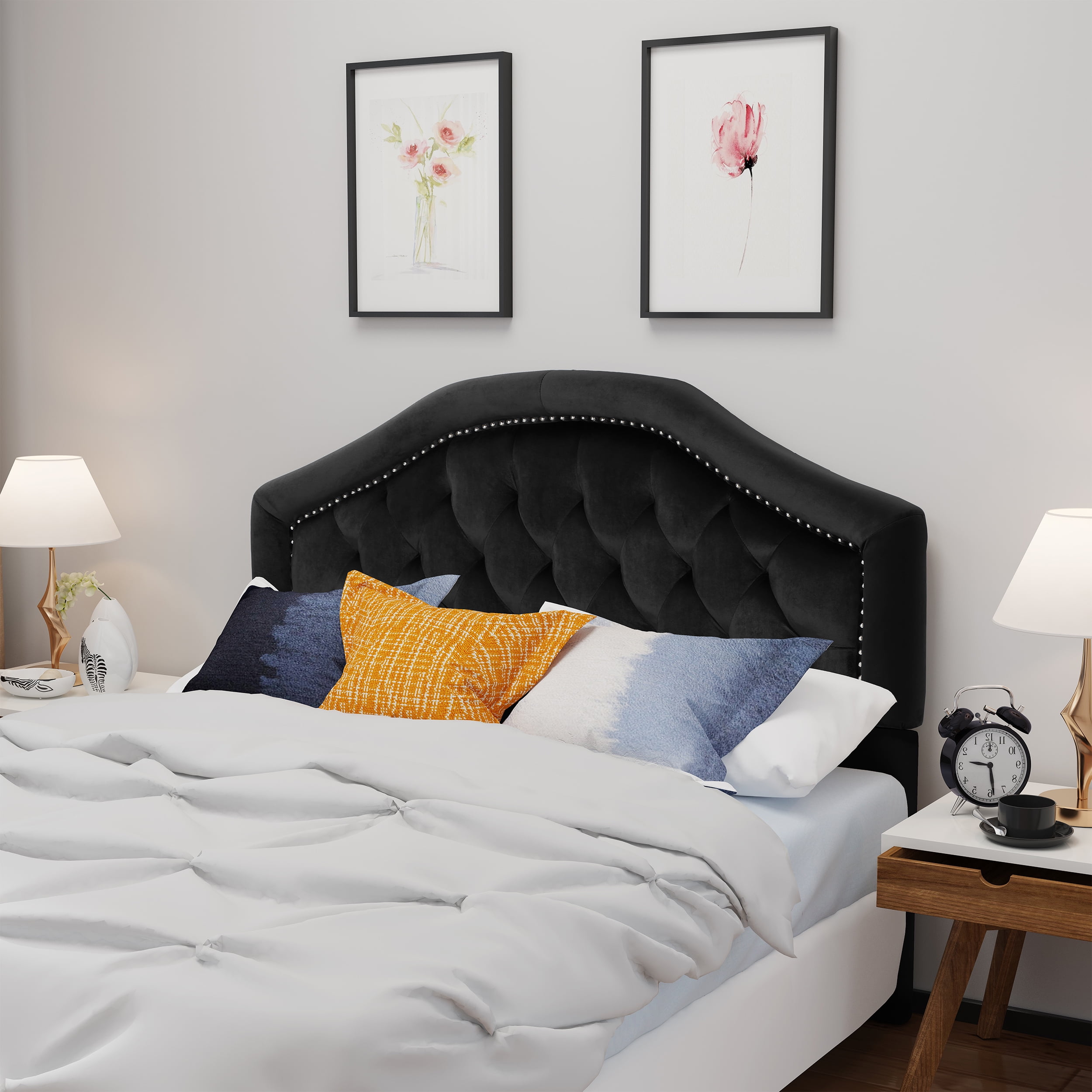 Noble House Miller Velvet Queen/Full Headboard,Black