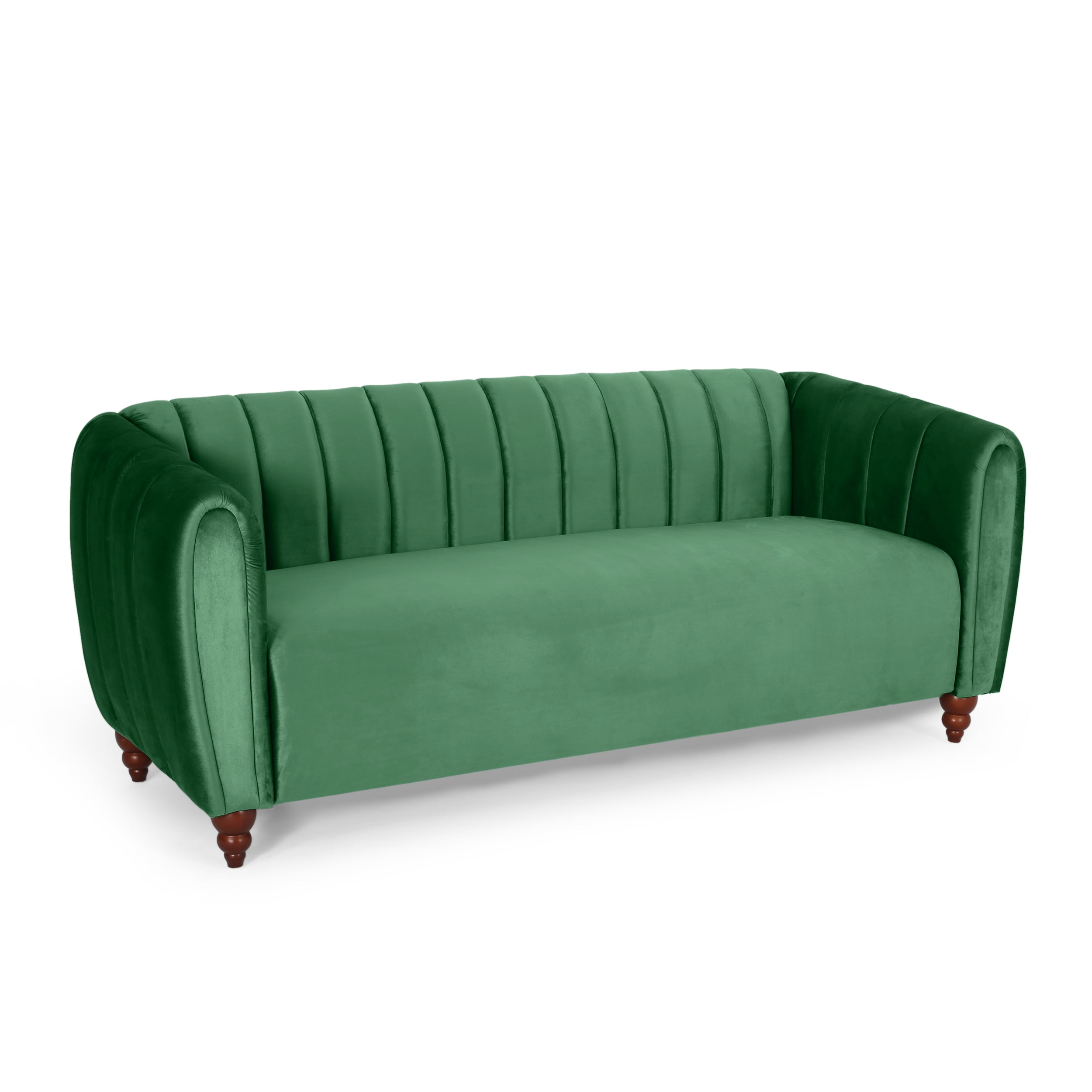Noble House Missoula Velvet 3 Seater Sofa, Emerald, Walnut