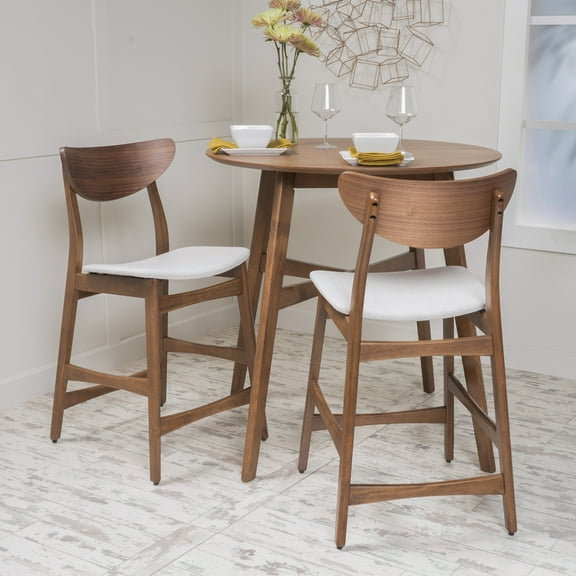 Noble House Mitchell Indoor Light Beige Fabric Walnut Counter Stools (Set of 2)