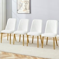 Noble House Modern 35" PU Leather Dining Chairs, Curved Back Thick Cushion, Stable Gold Metal Legs, White, Set of 4