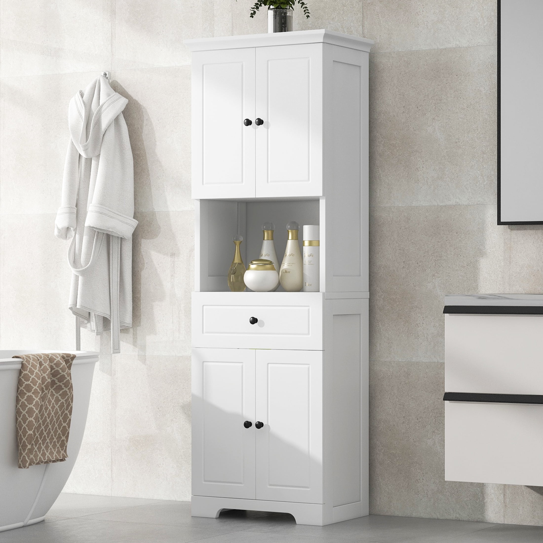 Noble House Modern Bathroom Storage Cabinet, Narrow Tall Cabinet with ...