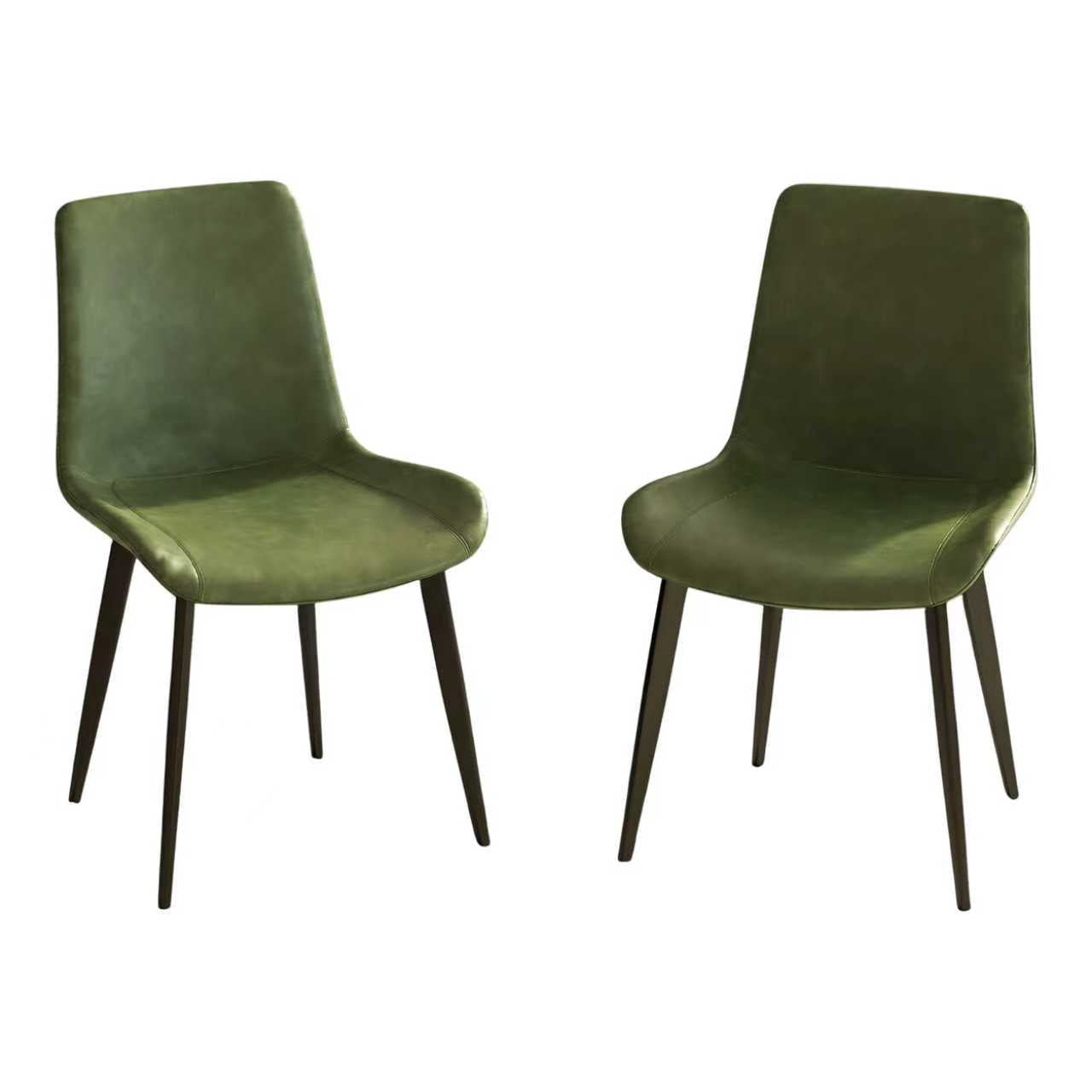Noble House Modern Dining Chairs with Upholstered PU Leather Seats, Metal Legs Side Chairs, Olive Green, Set of 2