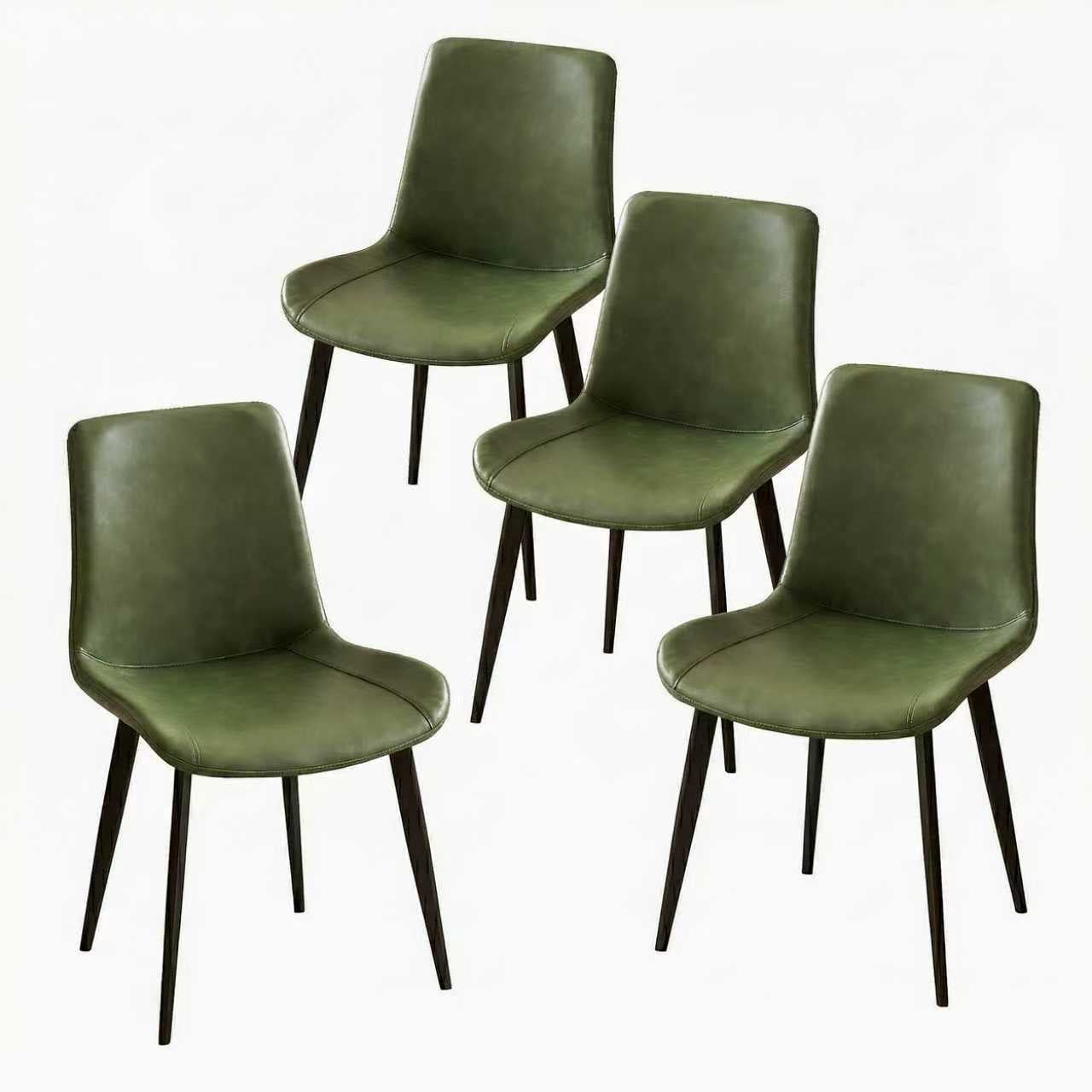 Noble House Modern Dining Chairs with Upholstered PU Leather Seats, Metal Legs Side Chairs, Olive Green, Set of 4
