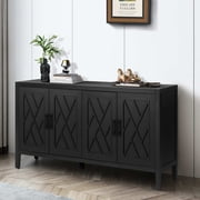 Noble House Modern Farmhouse 4-Door Accent Sideboard with Adjustable Shelf, Multi-Use Storage Buffet Cabinet for Dining Room, Antique Black