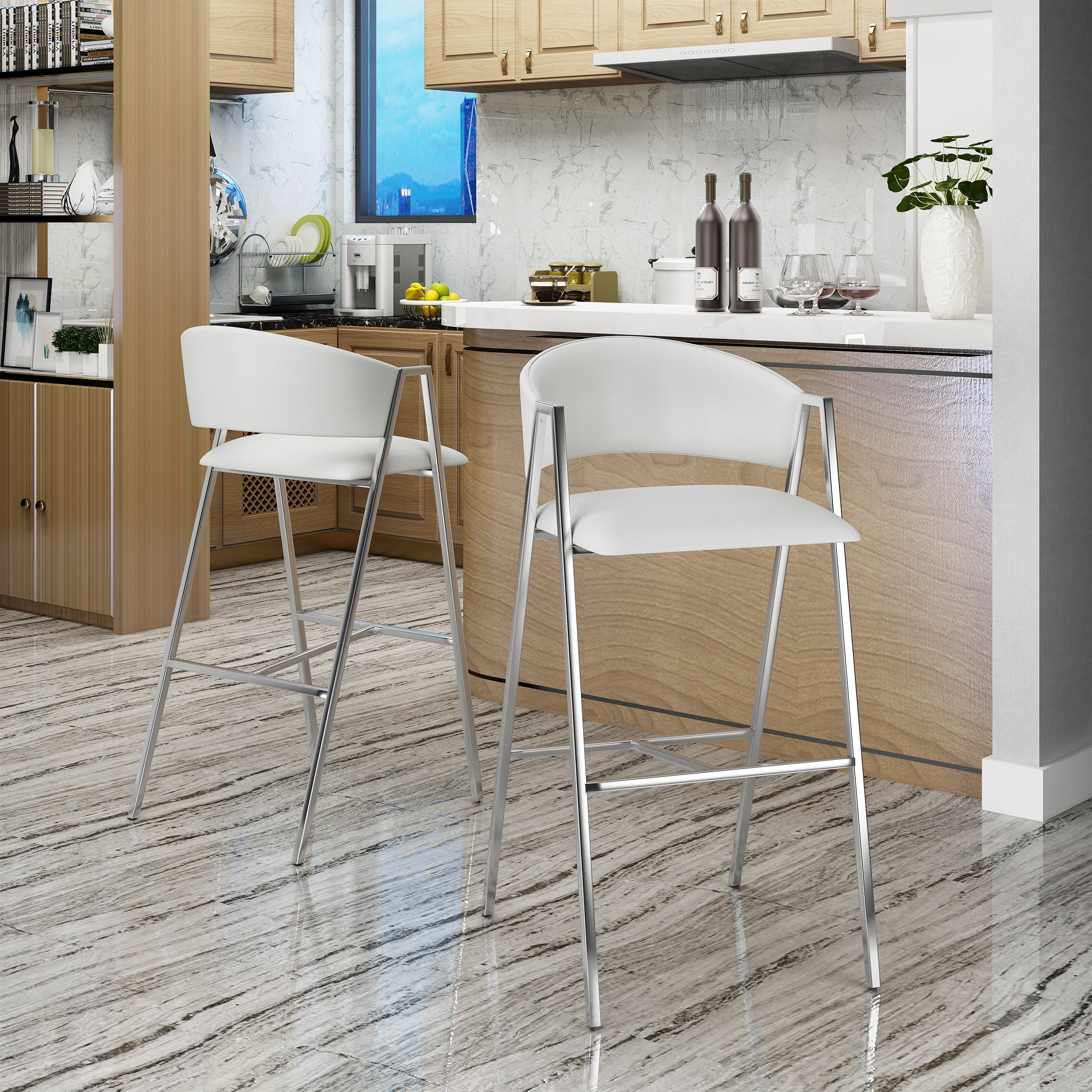 Noble House Modern Leather 28.25 Inch Barstool,Ivory