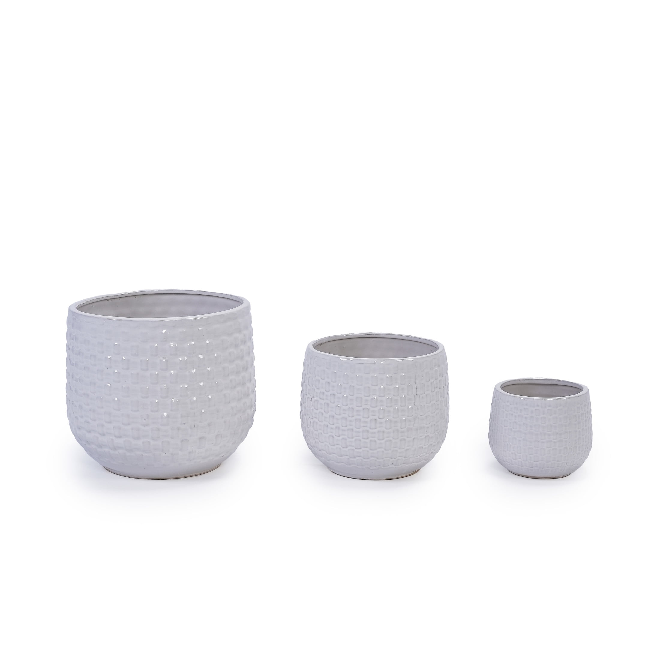 Noble House Modern Nicole Flowerpot Set, Premium Ceramic with Matte Finish and Drainage Hole, Set of 3, White