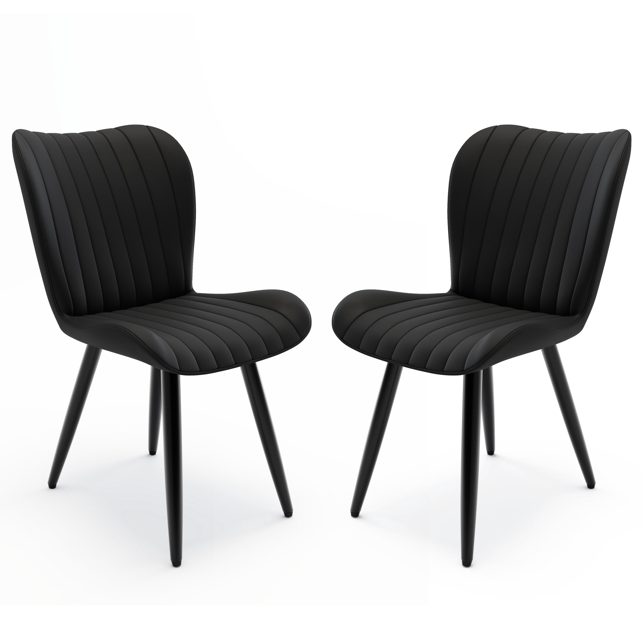 Noble House Modern PU Leather Dining Chairs with Metal Legs, Armless Padded Side Chairs, Kitchen, Black, Set of 2