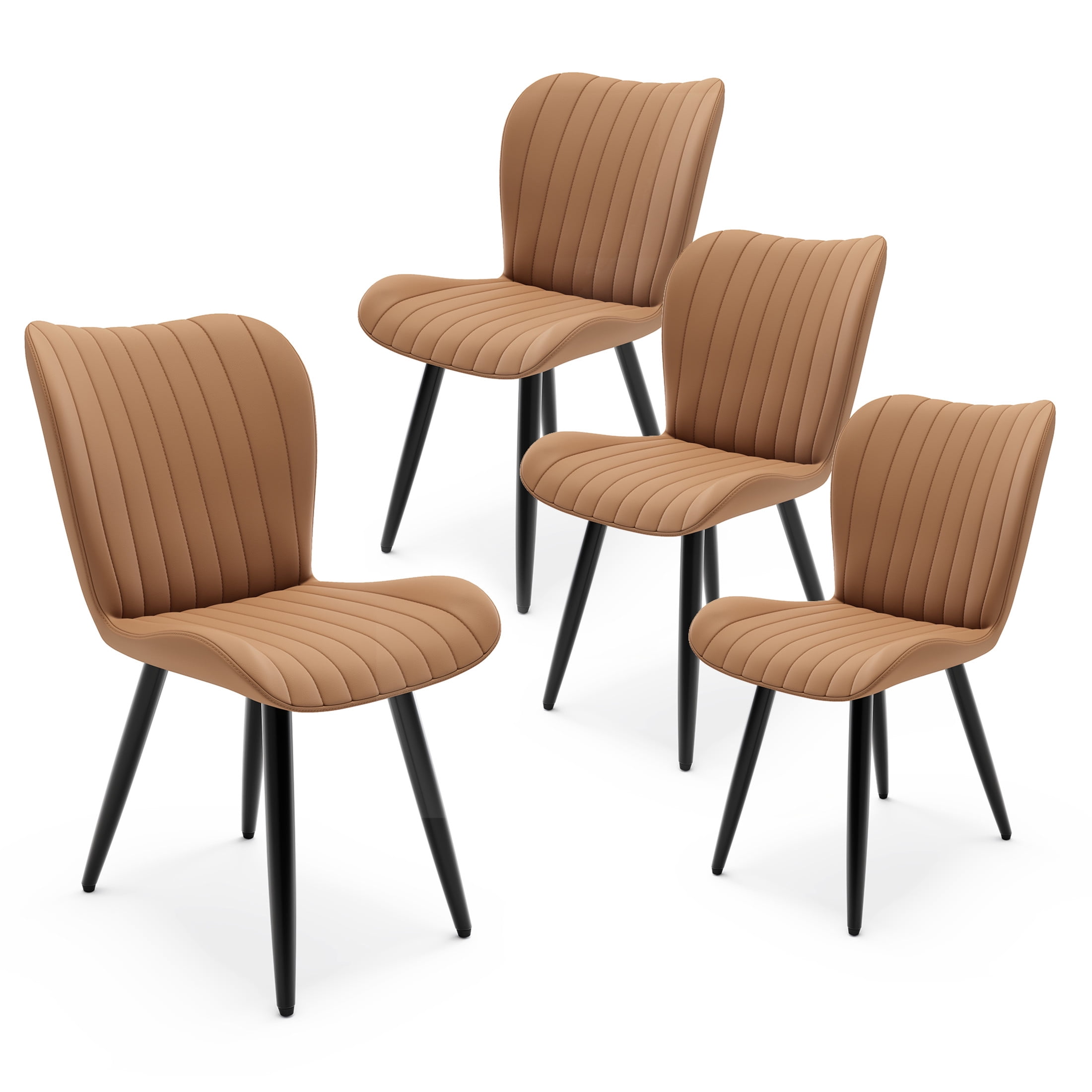 Noble House Modern PU Leather Dining Chairs with Metal Legs, Armless Padded Side Chairs, Kitchen, Brown, Set of 4