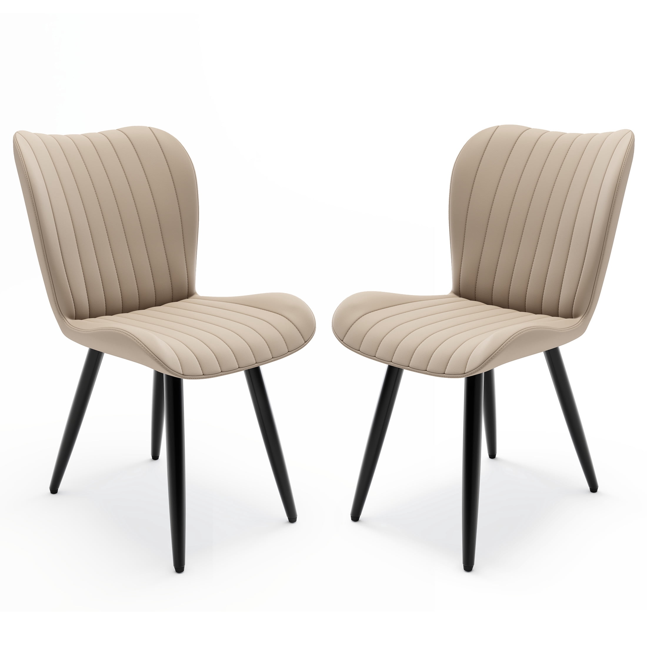 Noble House Modern PU Leather Dining Chairs with Metal Legs, Armless Padded Side Chairs, Kitchen, Cream, Set of 2