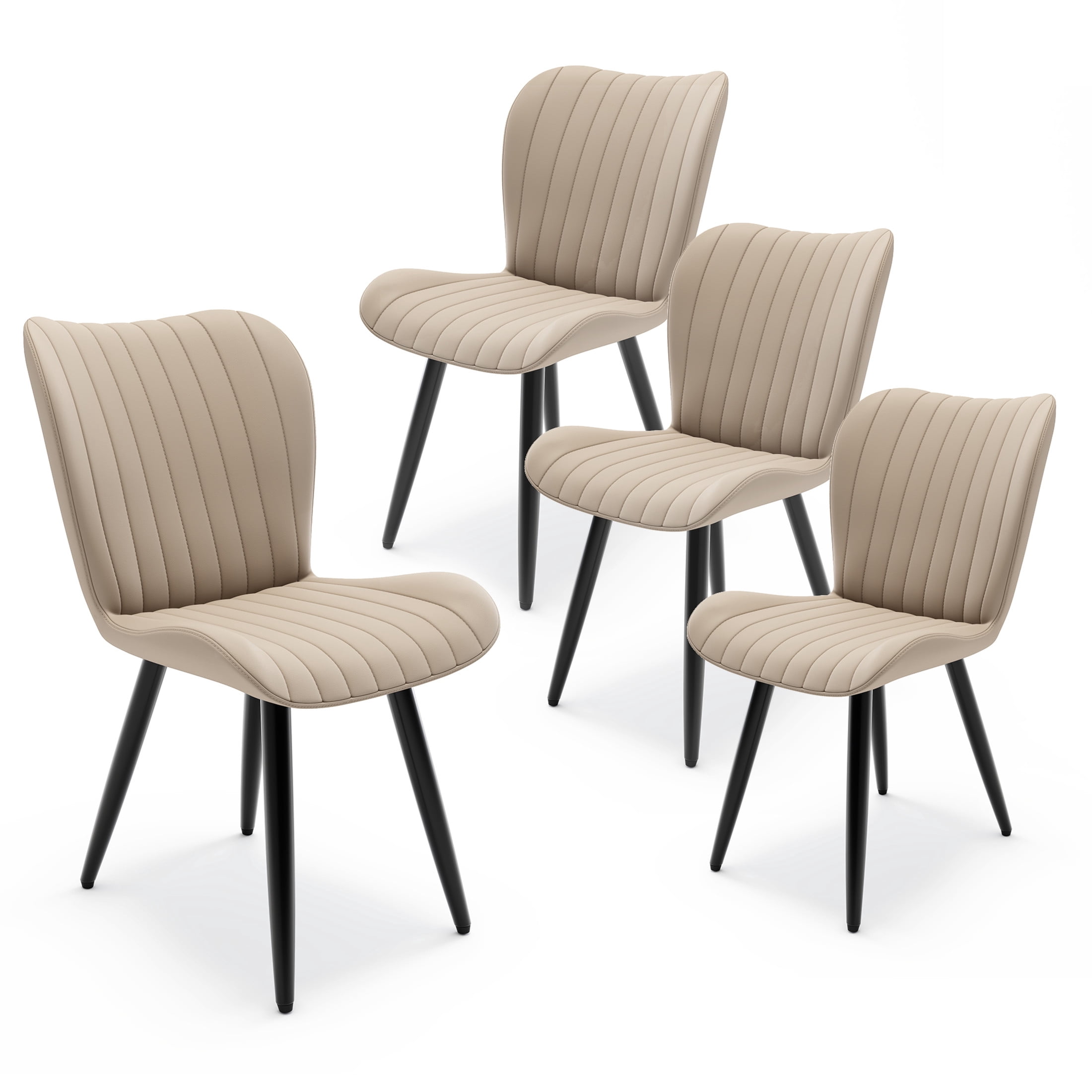 Noble House Modern PU Leather Dining Chairs with Metal Legs, Armless Padded Side Chairs, Kitchen, Cream, Set of 4