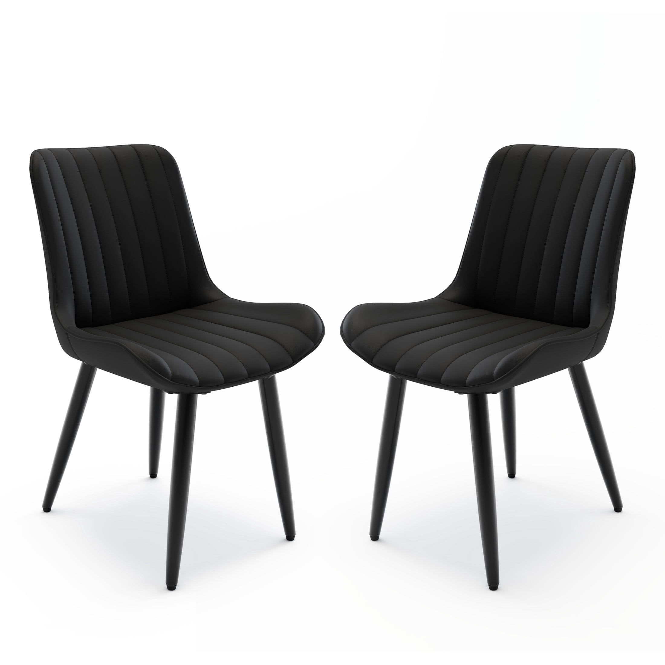 Noble House Modern PU Leather Dining Chairs with Metal Legs, Armless Side Chairs for Kitchen, Black, Set of 2