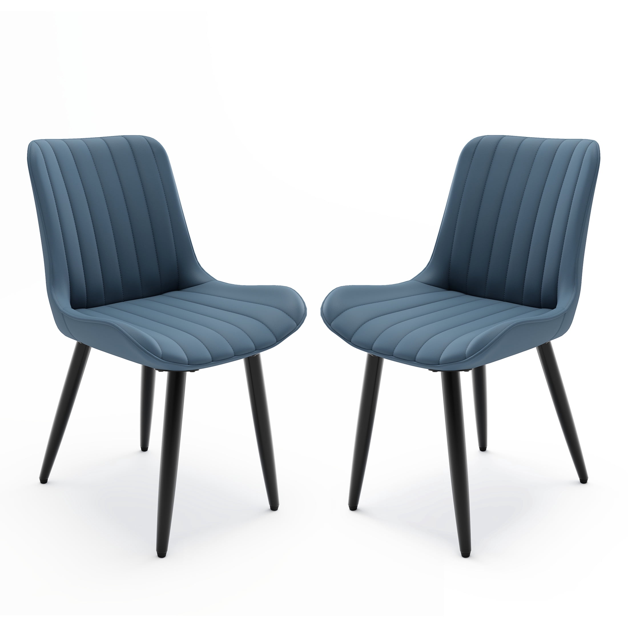 Noble House Modern PU Leather Dining Chairs with Metal Legs, Armless Side Chairs for Kitchen, Blue, Set of 2