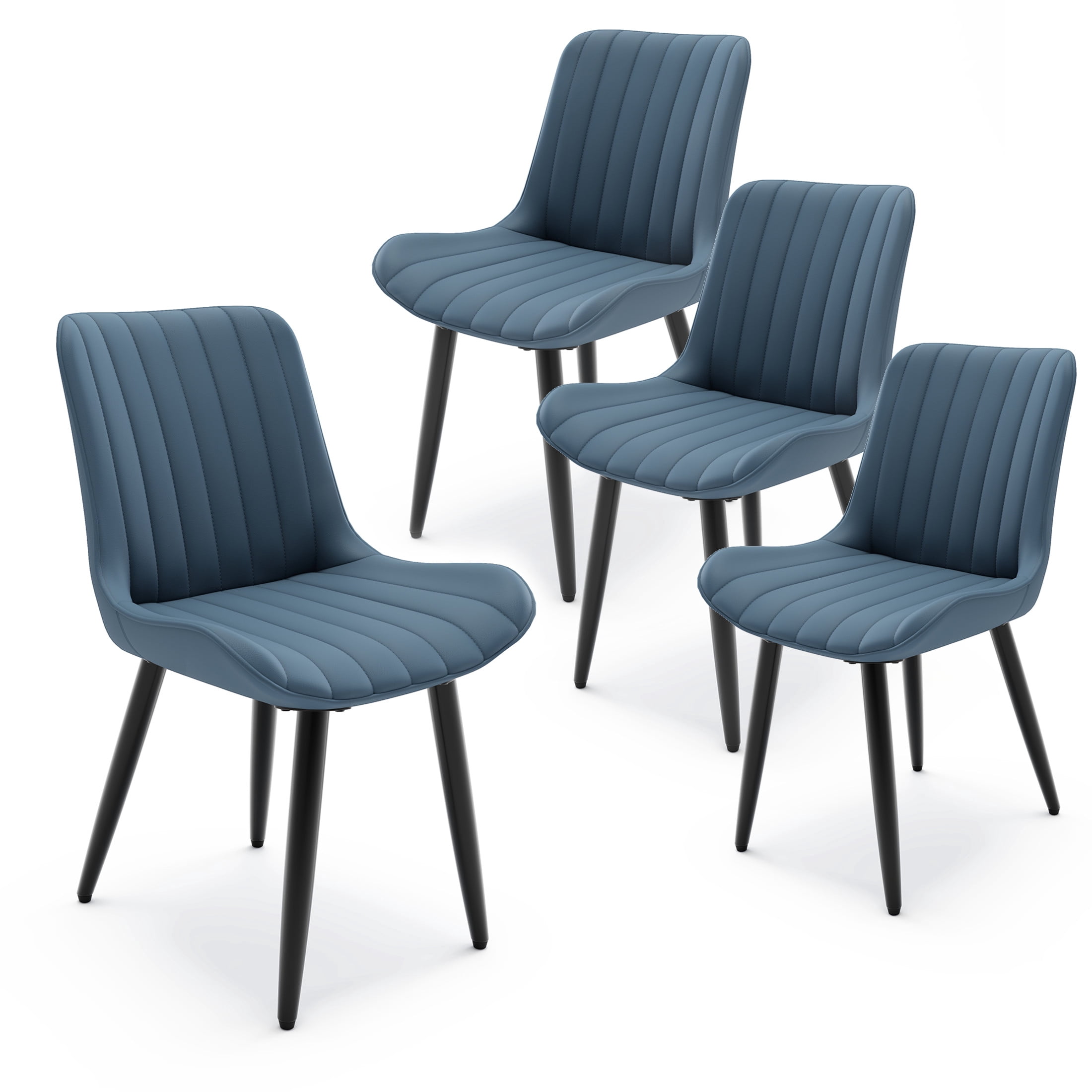 Noble House Modern PU Leather Dining Chairs with Metal Legs, Armless Side Chairs for Kitchen, Blue, Set of 4