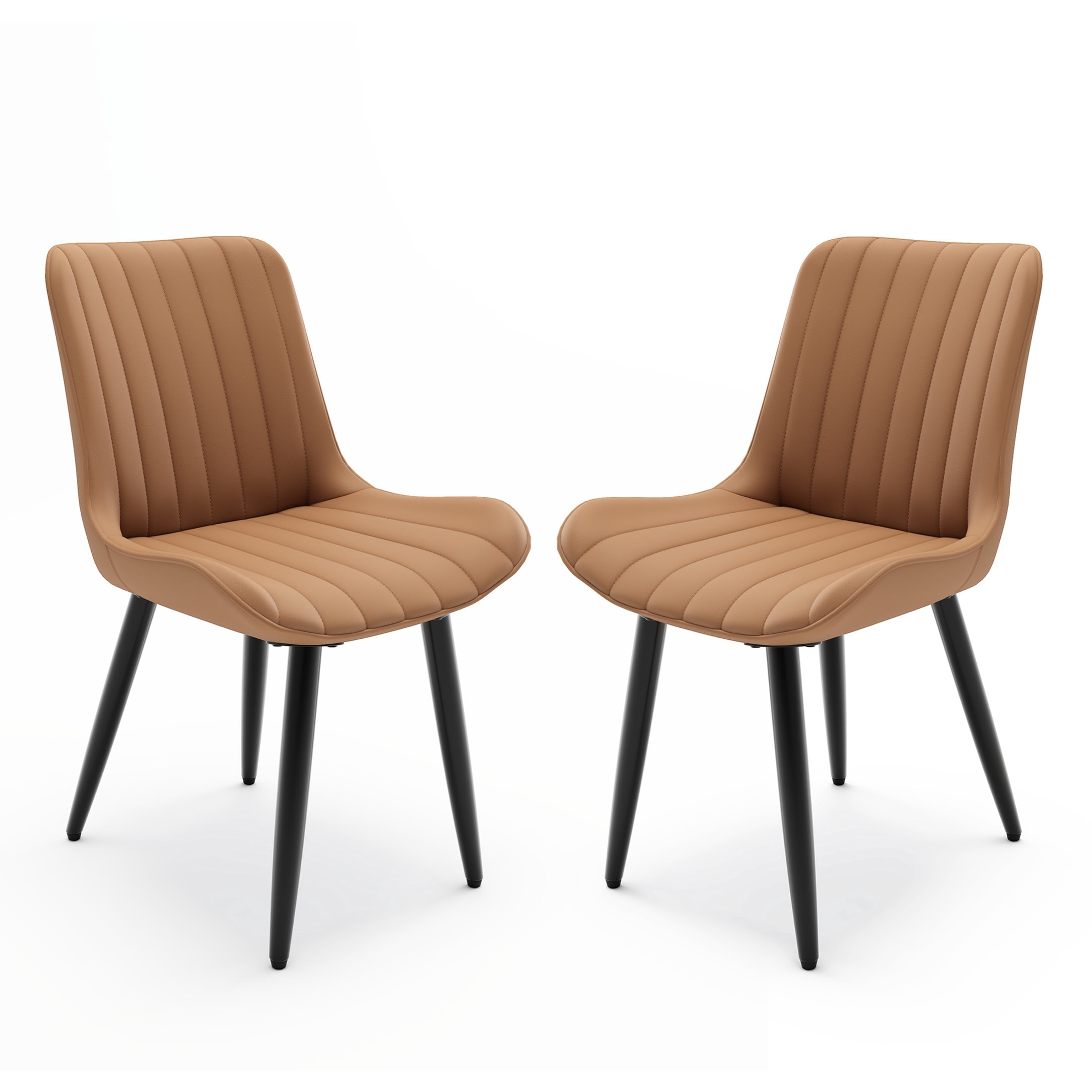 Noble House Modern PU Leather Dining Chairs with Metal Legs, Armless Side Chairs for Kitchen, Brown, Set of 2
