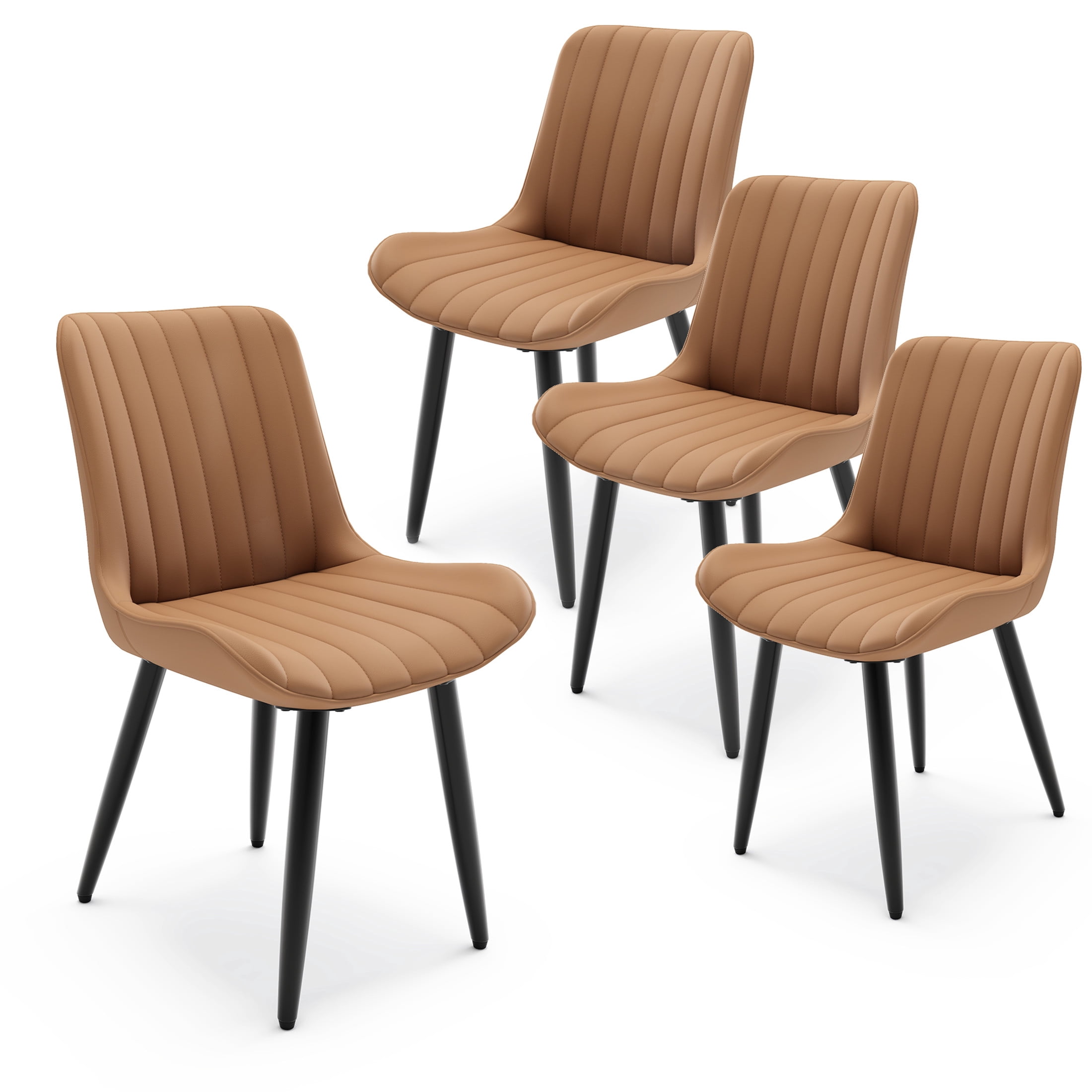Noble House Modern PU Leather Dining Chairs with Metal Legs, Armless Side Chairs for Kitchen, Brown, Set of 4