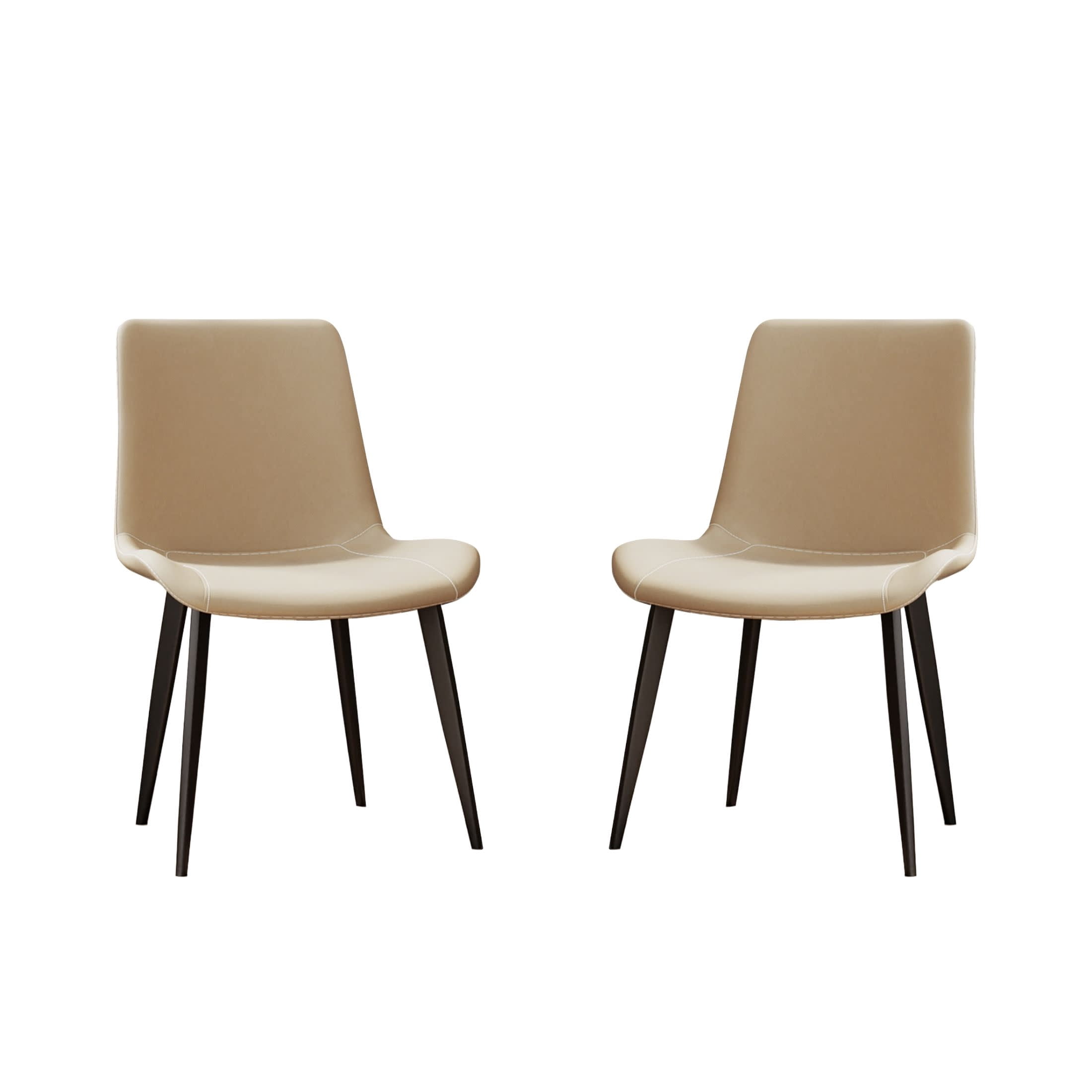 Noble House Modern PU Leather Upholstered Dining Chairs with Metal Legs, Armless Side Chairs, Camel, Set of 2