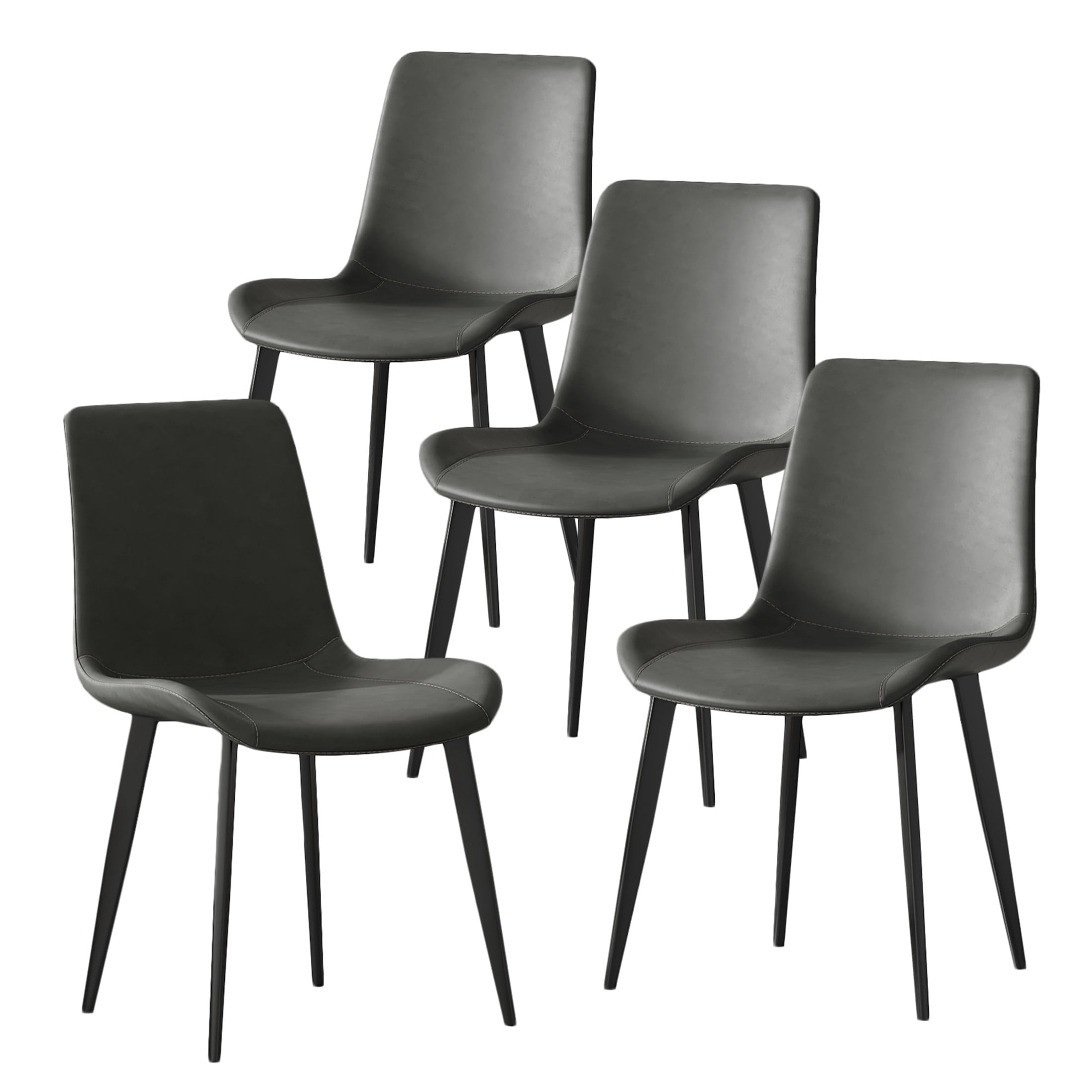 Noble House Modern PU Leather Upholstered Dining Chairs with Metal Legs, Armless Side Chairs, Gray, Set of 4