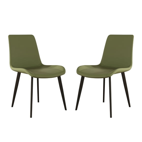 Noble House Modern PU Leather Upholstered Dining Chairs with Metal Legs, Armless Side Chairs, Olive Green, Set of 2