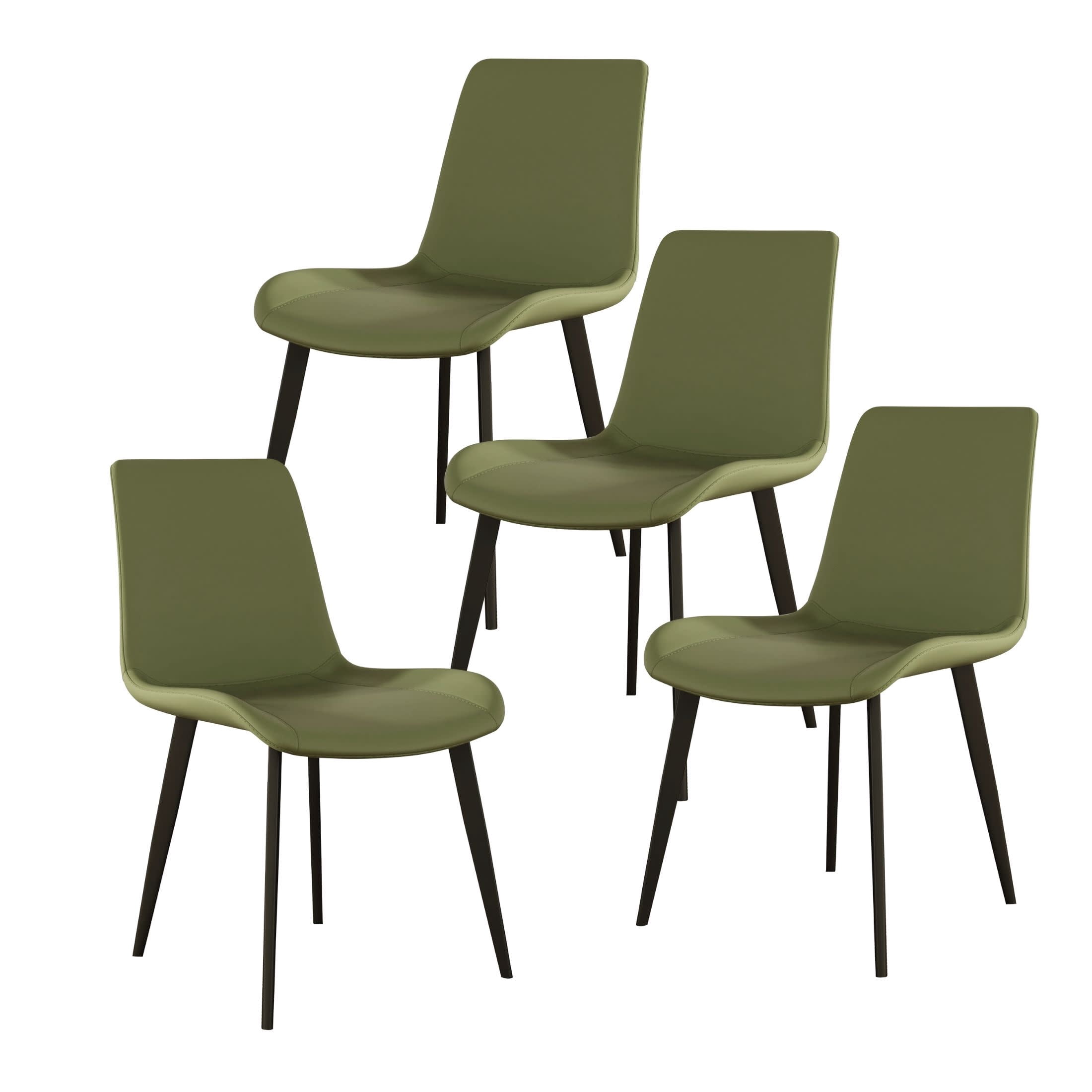 Noble House Modern PU Leather Upholstered Dining Chairs with Metal Legs, Armless Side Chairs, Olive Green, Set of 4