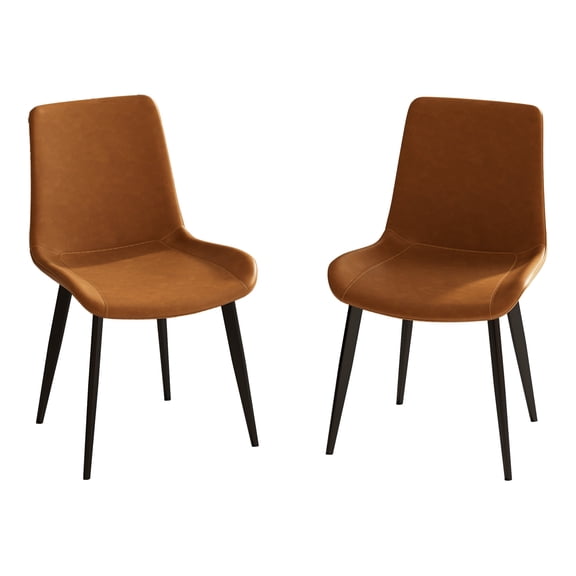 Noble House Modern PU Leather Upholstered Dining Chairs with Metal Legs, Armless Side Chairs, Orange, Set of 2