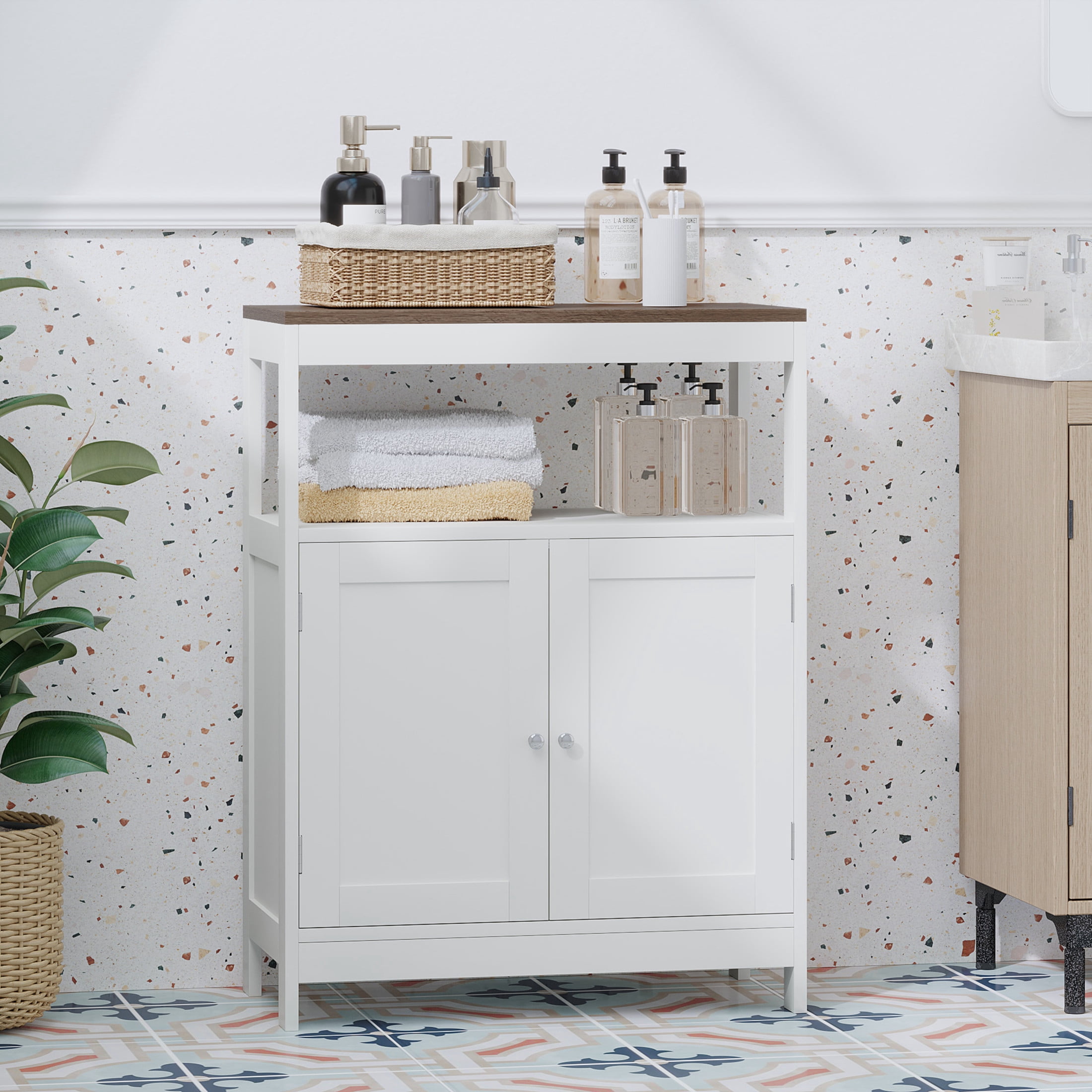 Noble House Modern Storage Cabinet with Double Doors, Multi-Purpose Kitchen or Bathroom Organizer, White