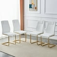 thumbnail image 1 of Noble House Modern Upholstered Dining Chairs, Faux Leather Padded Seat Side Chair, Golden Metal Legs, White, Set of 4, 1 of 8