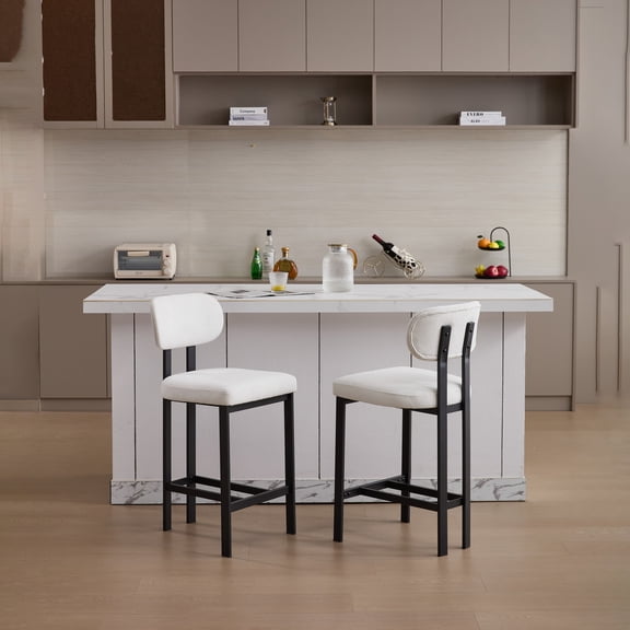 Noble House Modern Upholstered Fabric Bar Stools with Metal Legs, Set of 2, Cream