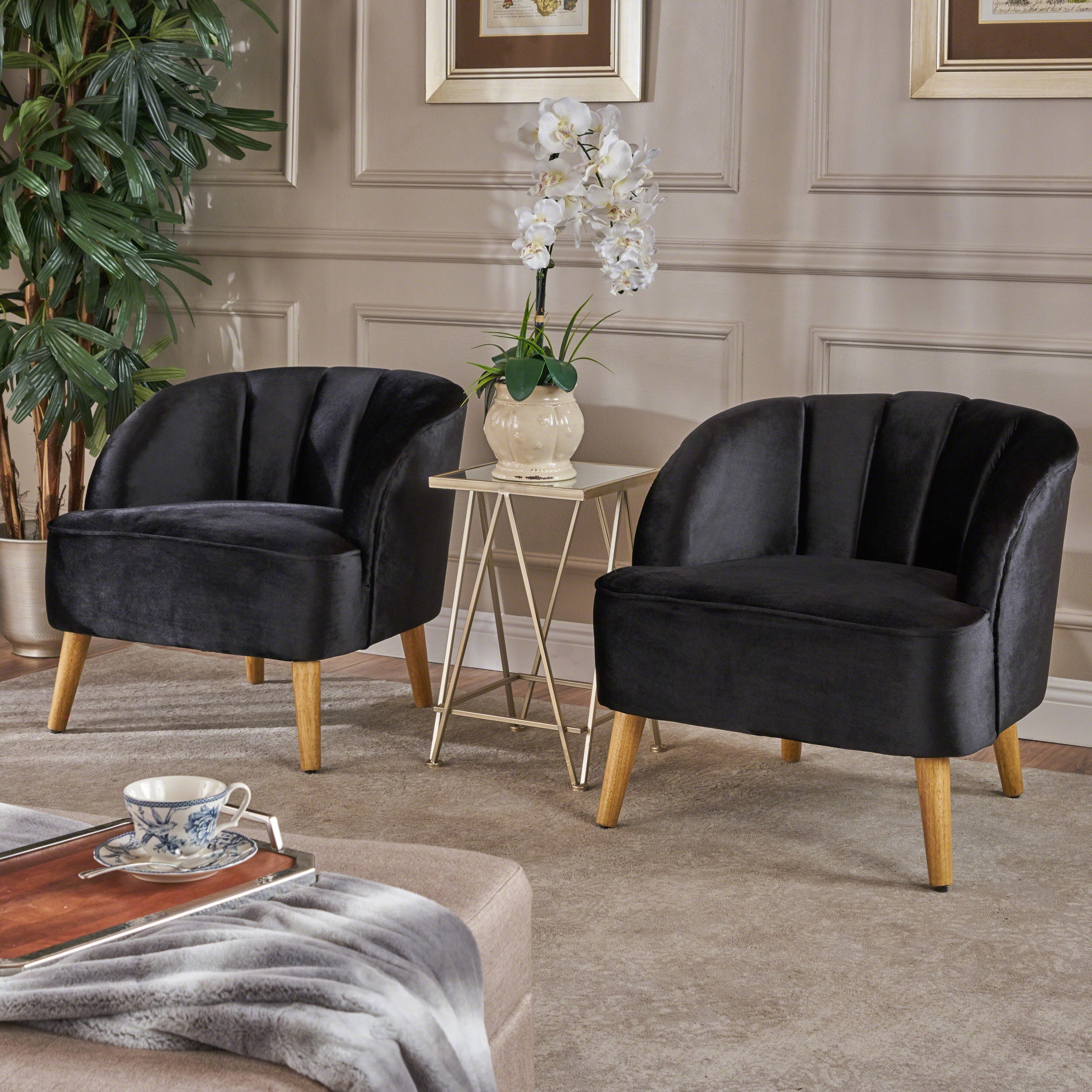 Noble House Modern Velvet Club Chair, Black