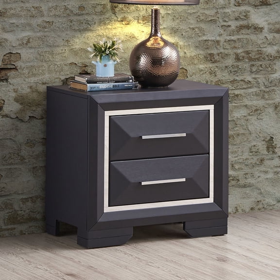 Noble House Modern Wood Nightstand with 2 Drawers, Dovetail Construction, Black