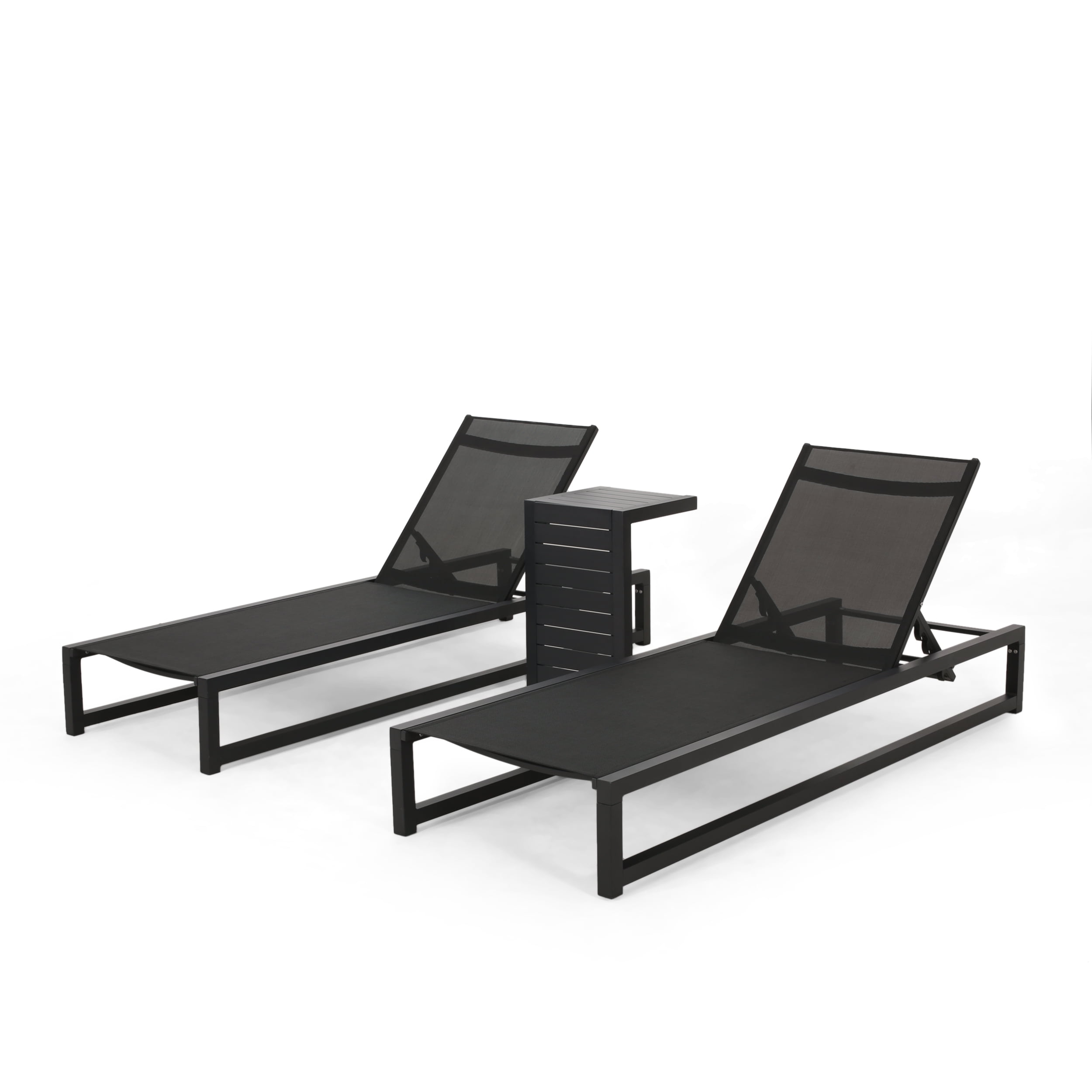 Noble House Modesta Outdoor Aluminum Lounge Set with C Shaped End Table Black