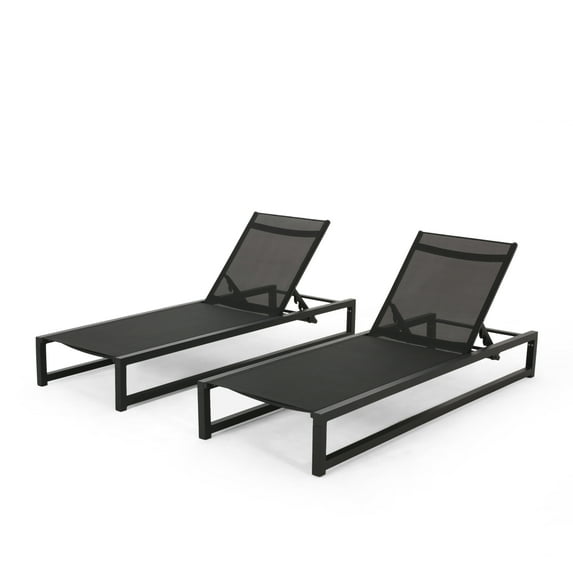 Noble House Modesta Outdoor Aluminum Lounge with Mesh Seating (Set of 2) Black