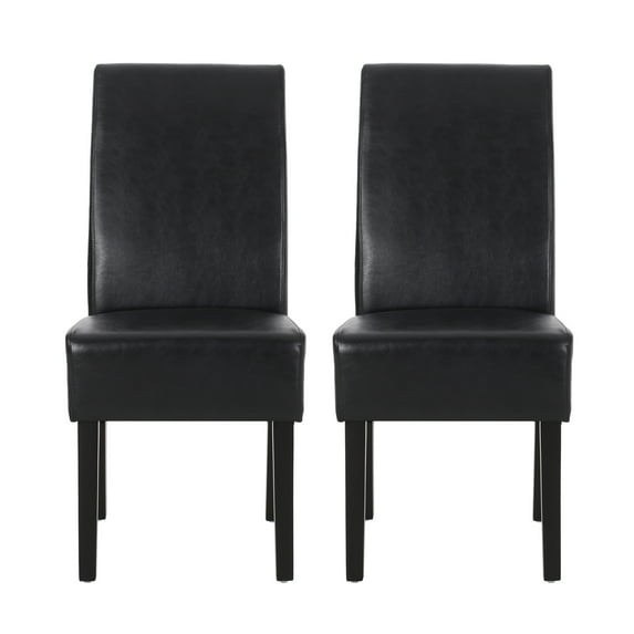 Noble House Monita Faux Leather Dining Chairs, Set of 2, Midnight Black, Espresso