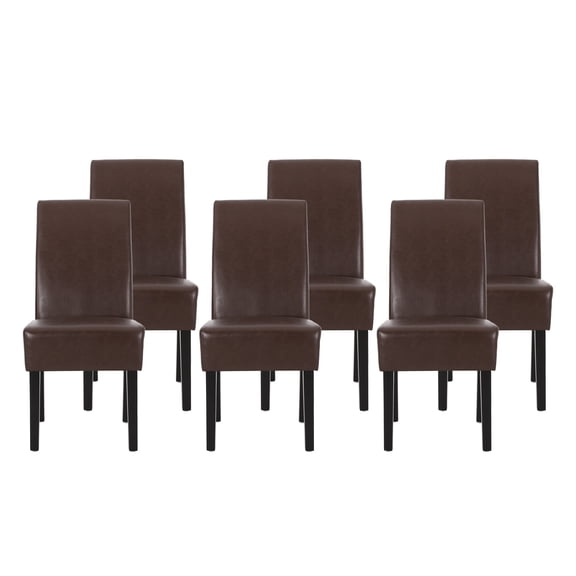 Noble House Monita Faux Leather Dining Chairs, Set of 6, Dark Brown, Espresso