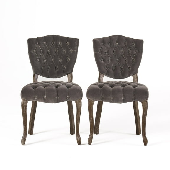 Noble House Monroe Tufted Charcoal Fabric Dining Chairs, Set of 2