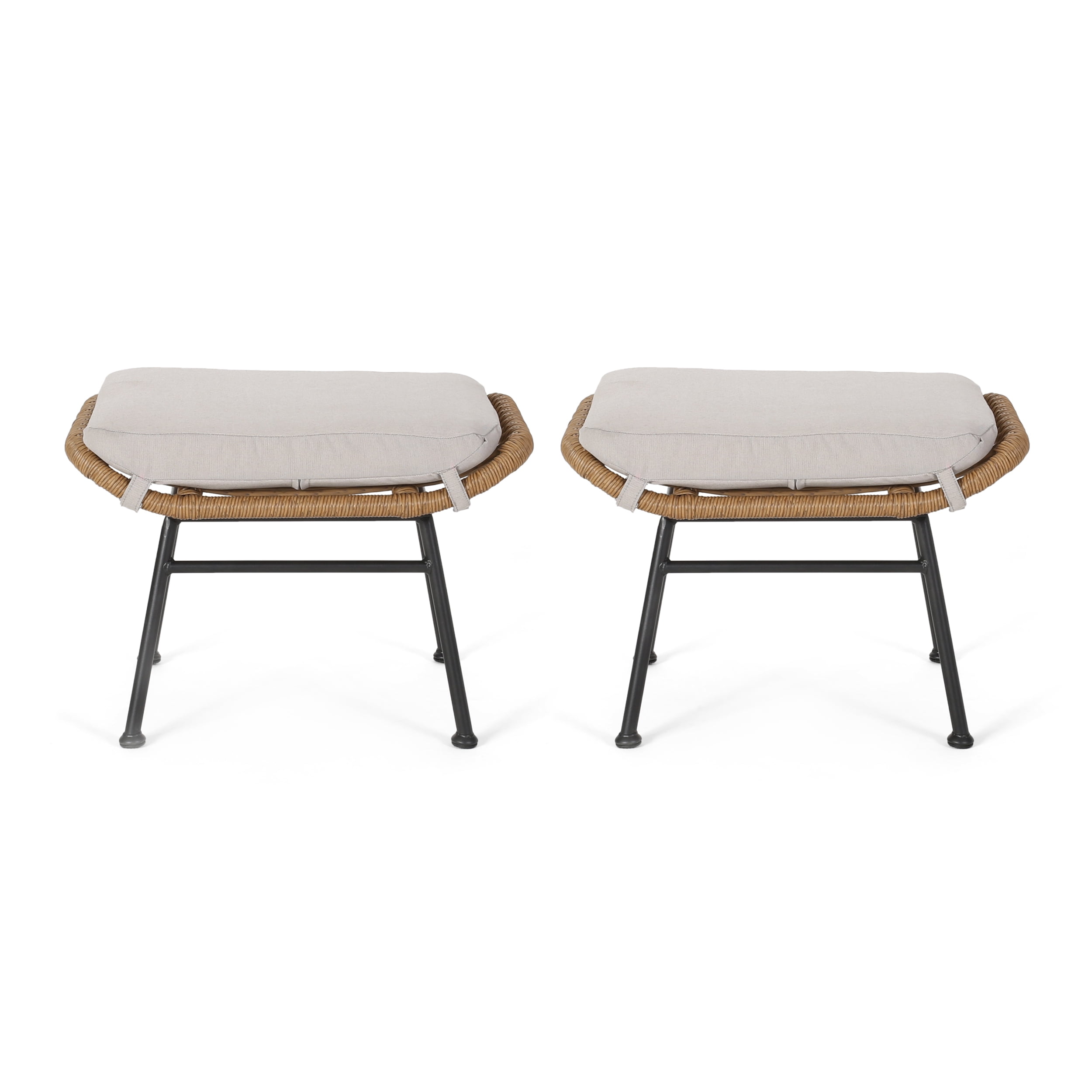 Noble House Montana Metal and Wicker Outdoor Ottomans in Brown/Beige ...