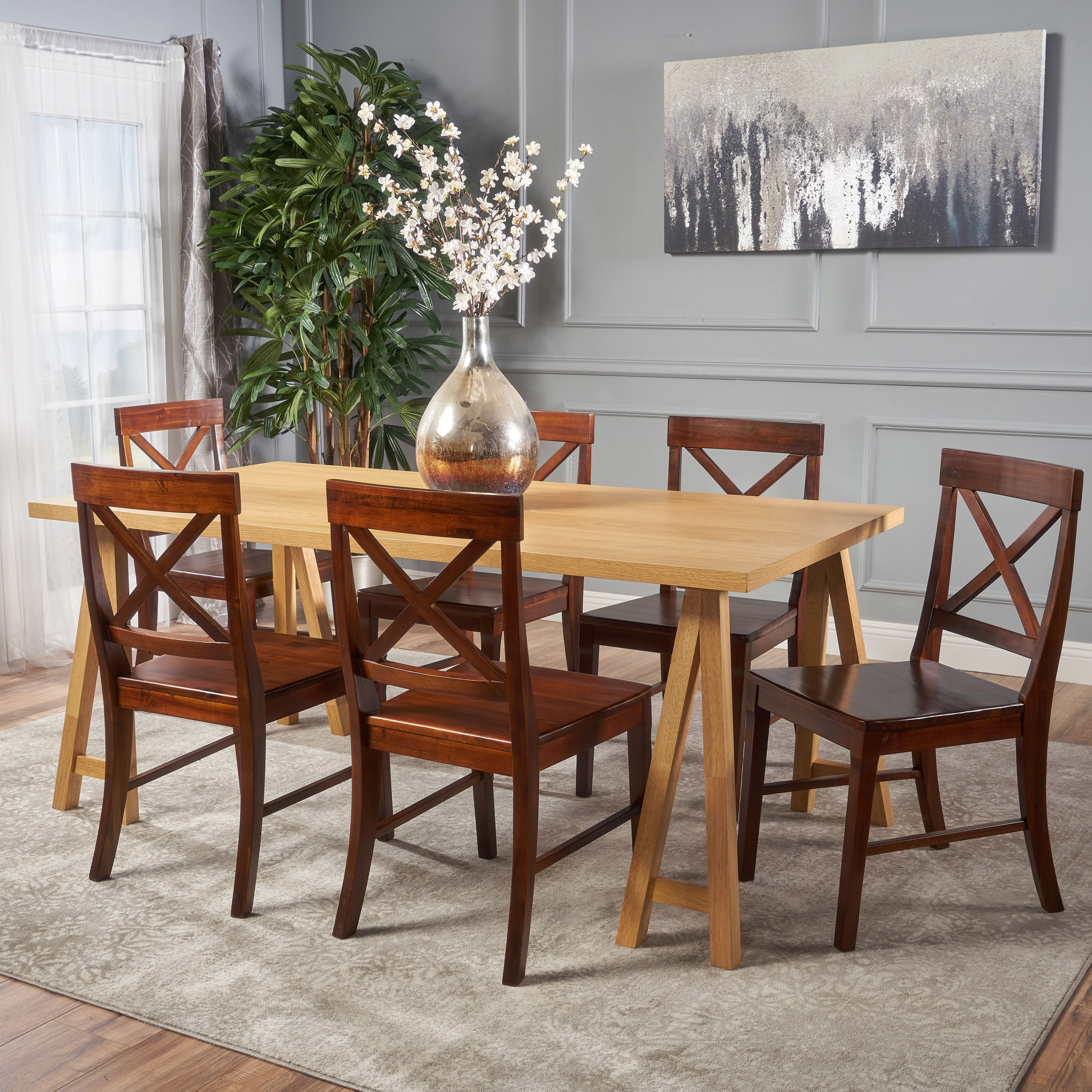 Free Shipping! Noble House Montecito Farmhouse 7 Piece Dining Set ...
